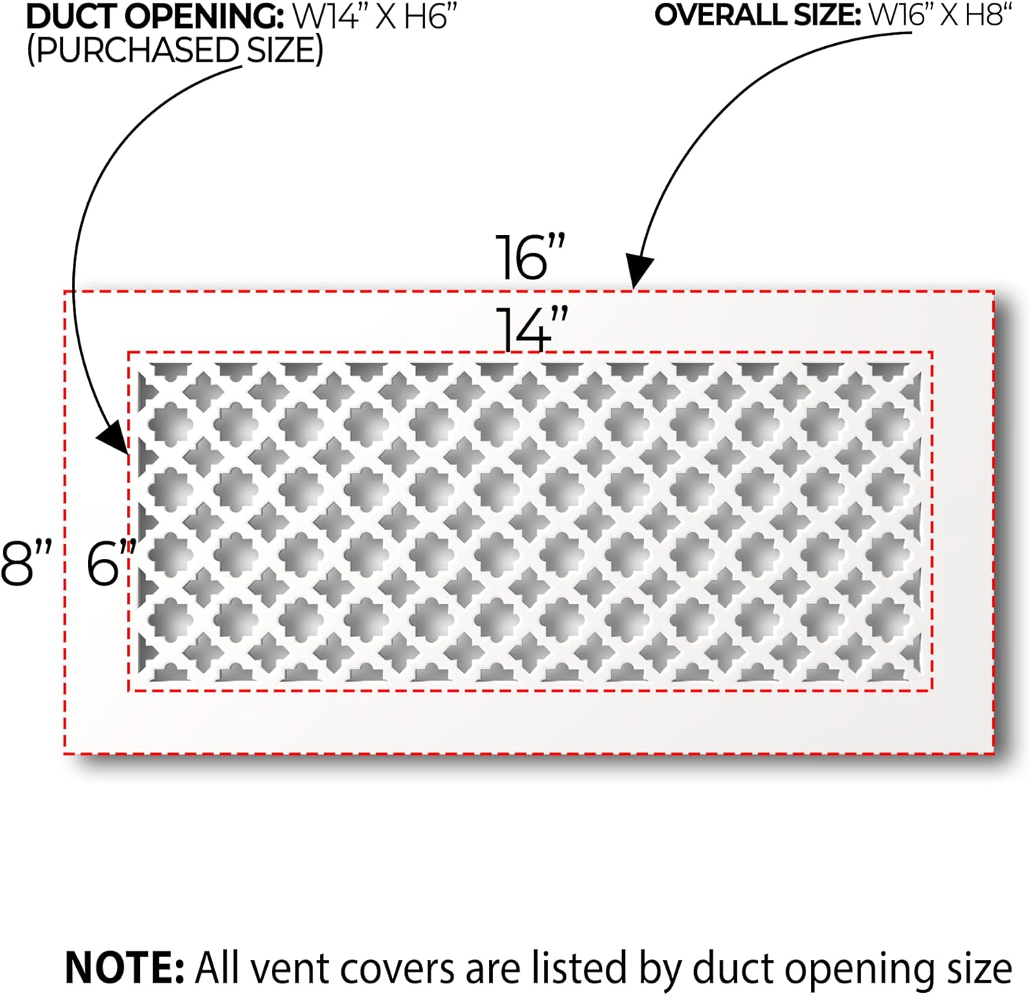 SABA Home Decor Air Vent Cover Grille - Acrylic Plexiglass 6 x 14 Duct Opening, 8 x 16 Overall White Finish Decorative Covers for Walls & Ceilings NOT for Floor USE, Venetian