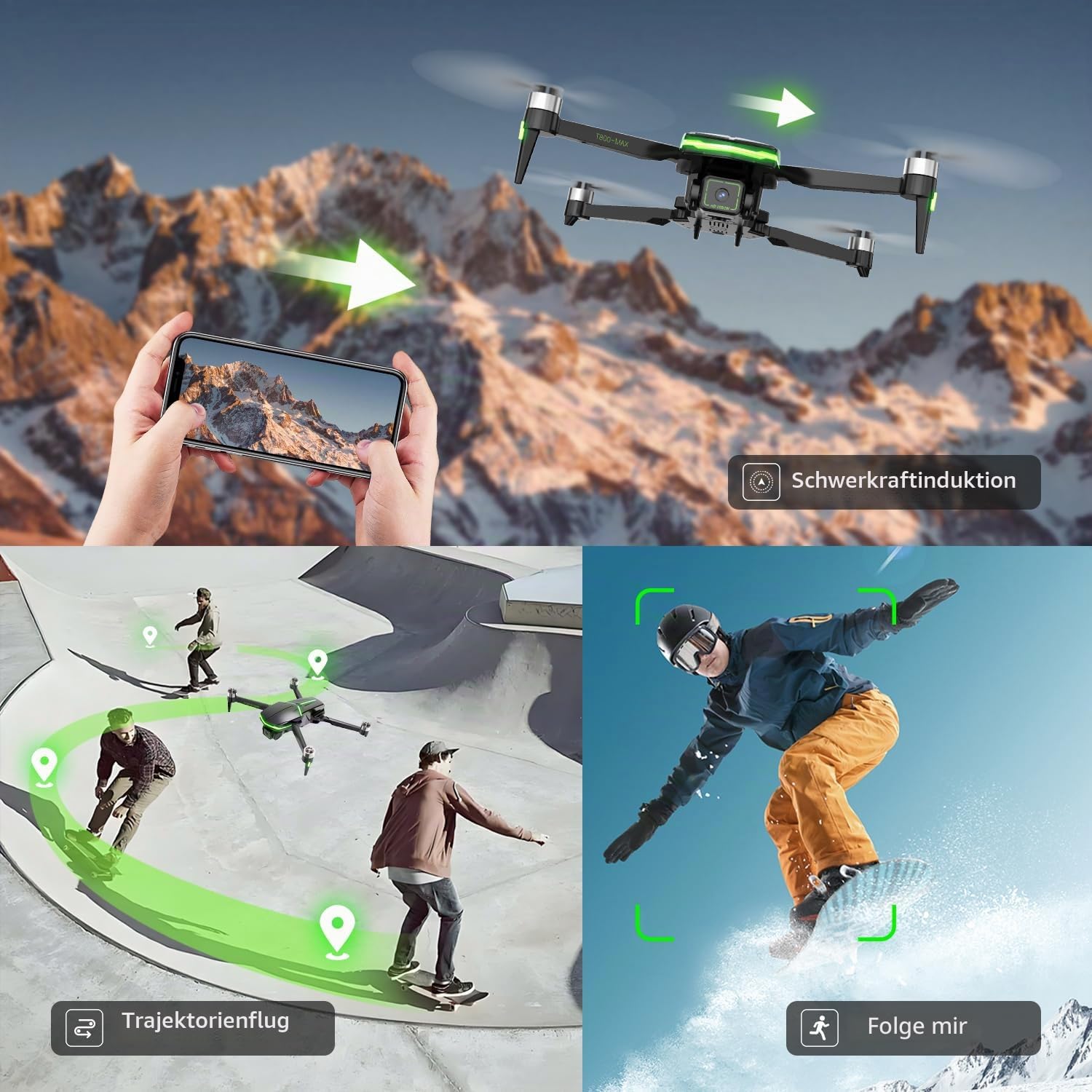 Drohne mit Kamera 4K für Anfänger mit Bürstenlosem Motor, Kinderdrohne mit 2 Akkus 46 Min Flugzeit, einfacher Flug, RC Quadcopter mit Höhenhaltung, One-Key Start, Spielzeug Geschenk für Jungen (Black)