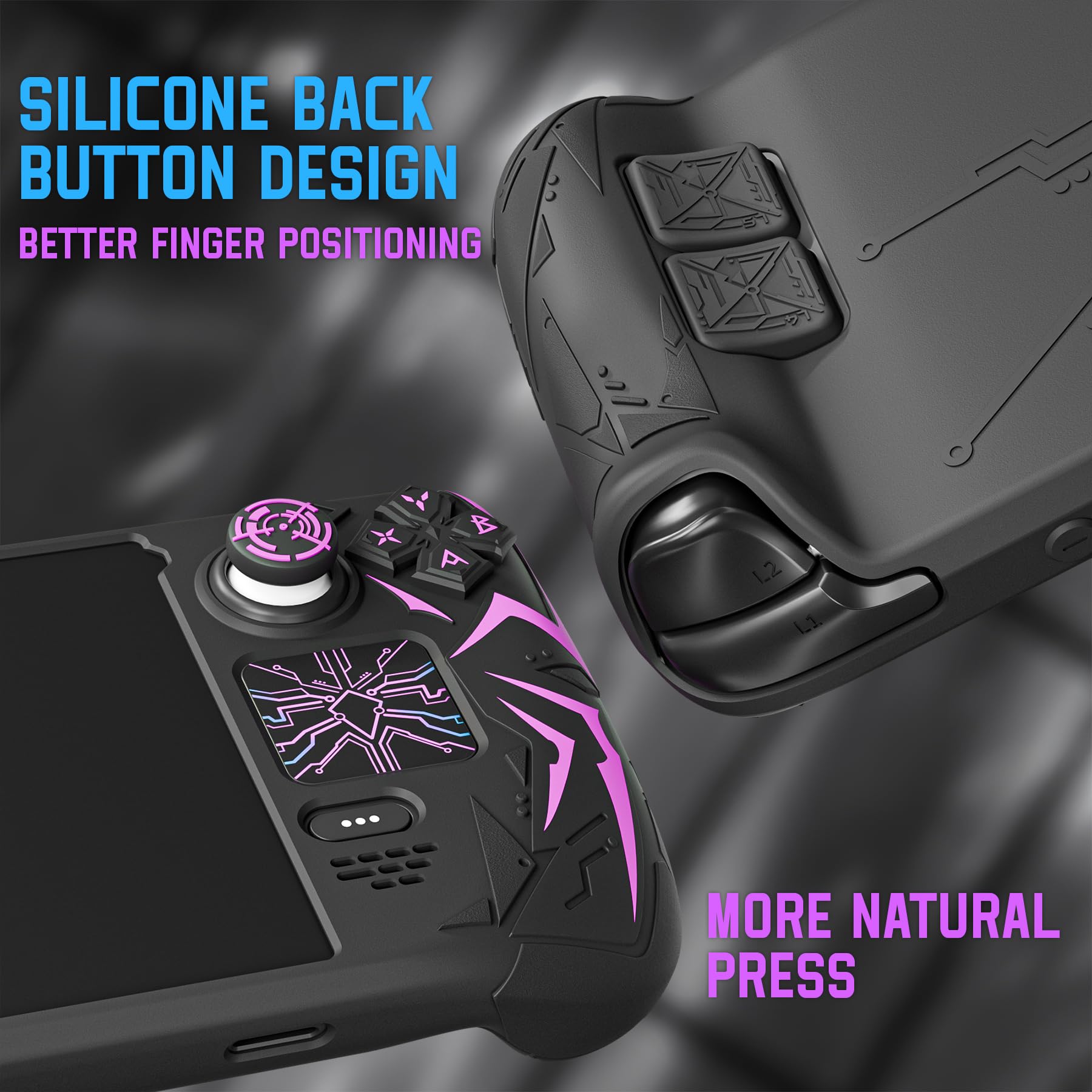 playvital Cyber Spider Schutzhülle für Steam Deck LCD & OLED, rutschfeste Silikonhülle mit Rücktasten-Erweiterungen, Thumbstick-Kappen und Trackpad-Skins für Steam Deck, Schwarz