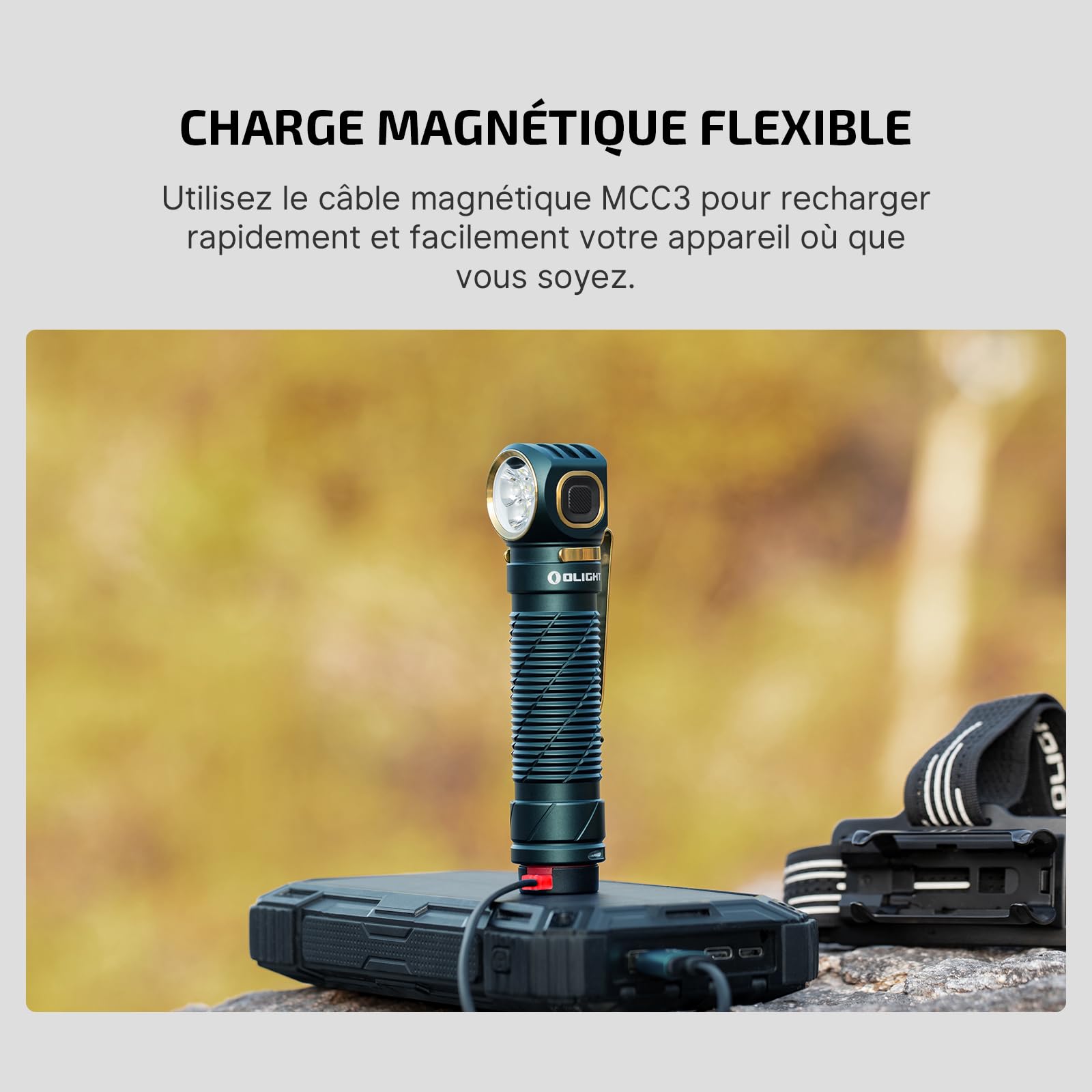 OLIGHT Perun 3 Lampe Frontale Ultra Puissante Rechargeable USB EDC 3000 LM Portée Max. 160 Mètres Torche Clignotant 7 Modes Étanche IP68 Headlamp LED Feu Rouge Pour Camping,Jogging (Bleu Orage)