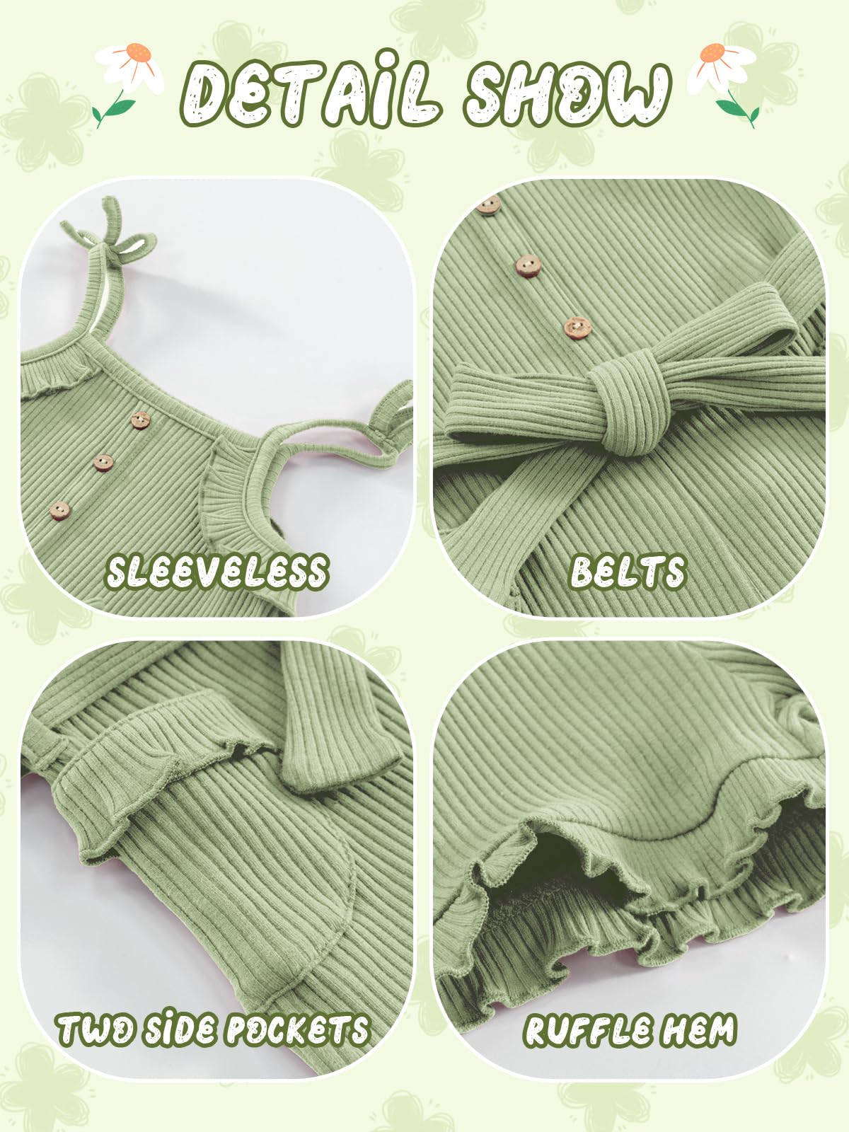 Miipat Combinaisons Sans Manches pour Bébé Fille, Combinaisons Pantalons Ensemble D'été Décontractées Coton Tout-petits à Bretelles Fines et Volants en Maille Enfants