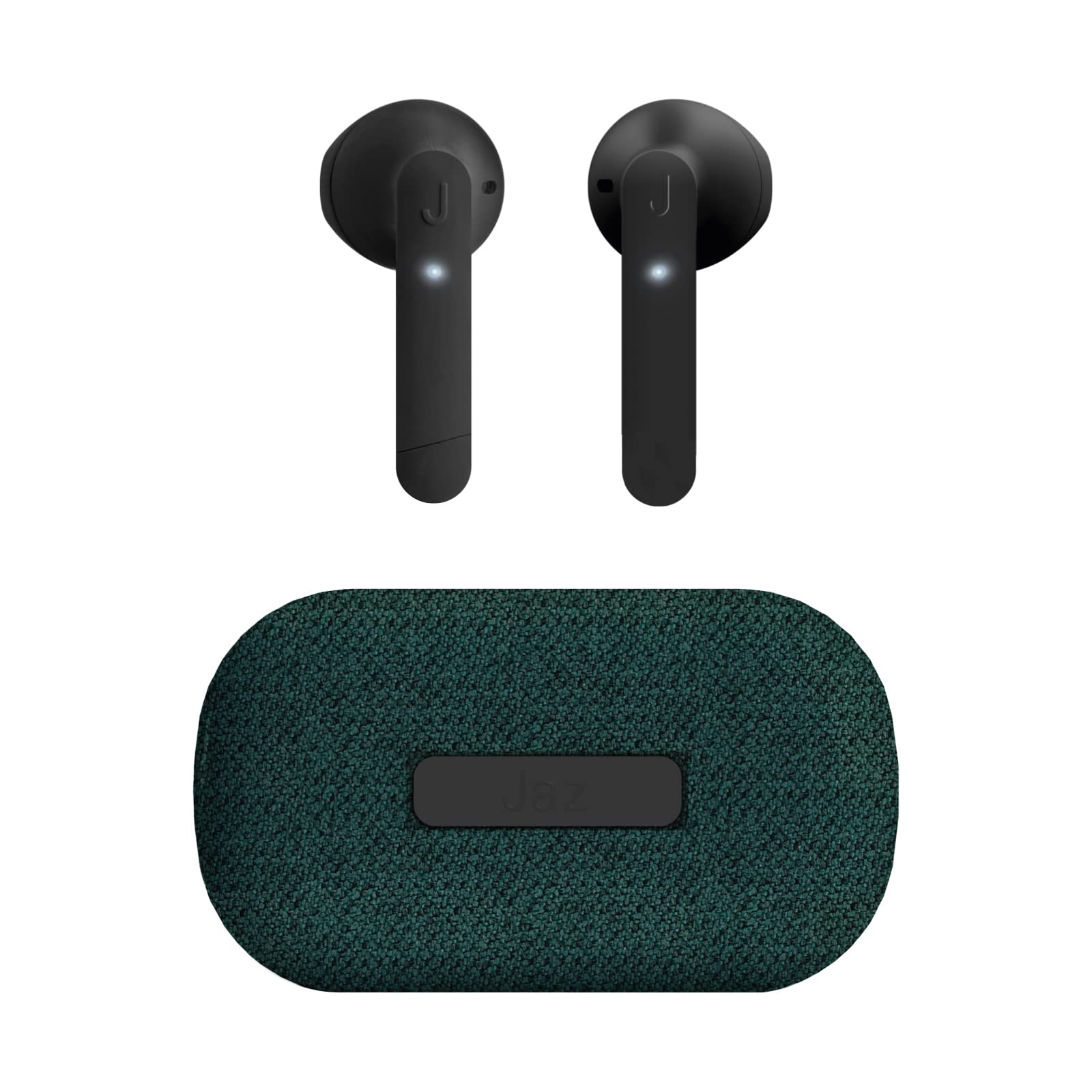 JAZ SBS TWS Chanè - Auriculares con Base de Carga de Tela, Auriculares inalámbricos Verdaderos con micrófono HD, Auriculares inalámbricos con cancelación de Ruido ENC, Cable de Carga USB-C Incluido