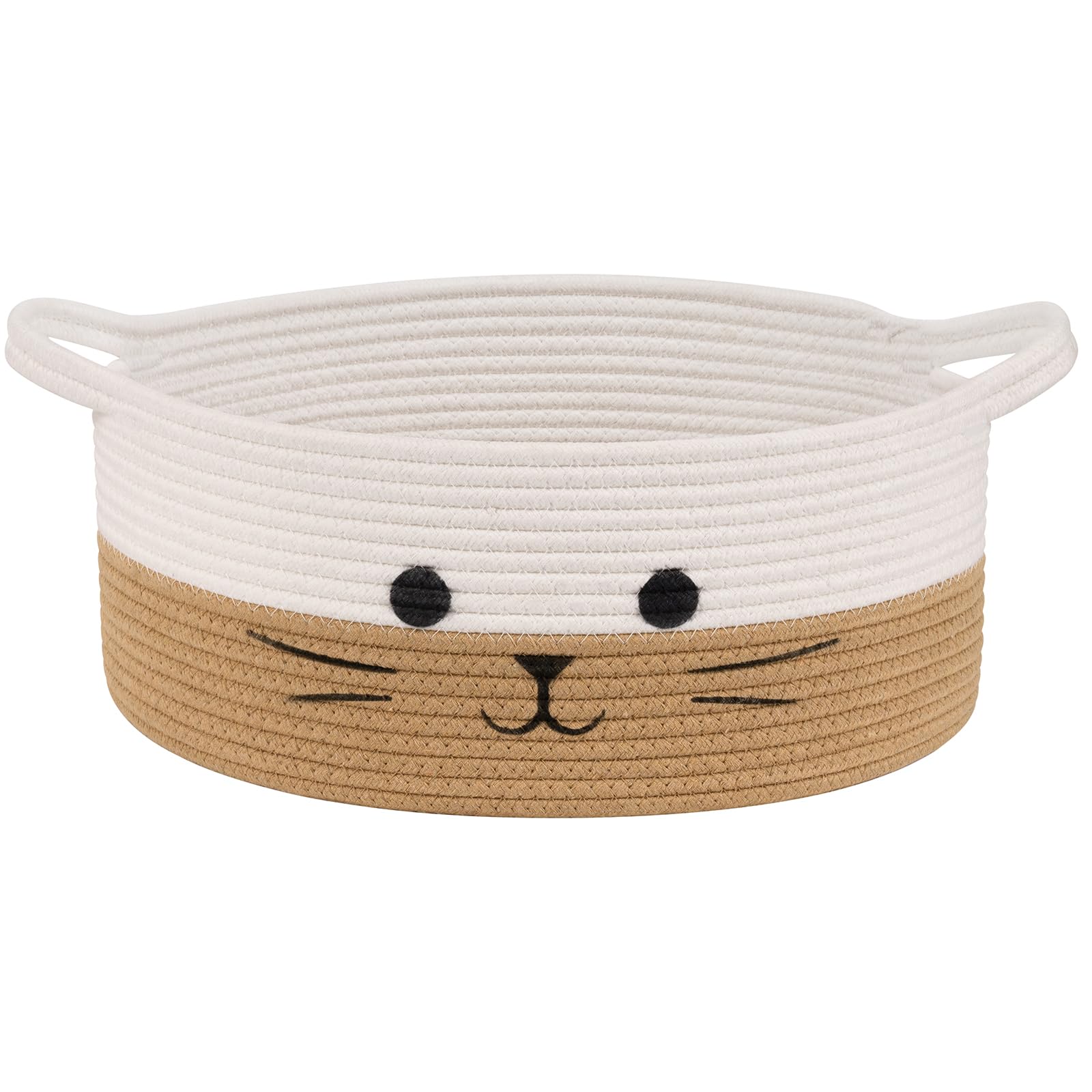 Hichen Cat Toy Basket, 13.8" x 6" Woven Baby Basket for Living Room, Medium Gift Baskets Empty, Cotton Rope Basket for Cat Bed Nursery Organizer, White & Jute