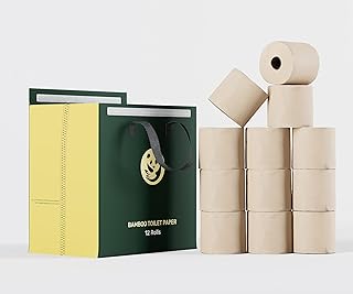 Bamboo Toilet Paper 12 Rolls, Resuable Packaging,New Plastic-Free,3 ply, Septic Safe,Unbleached Brown,Chemical Free,Tree-Free,Soft and Absorbent,Bathroom Tissue Rolls