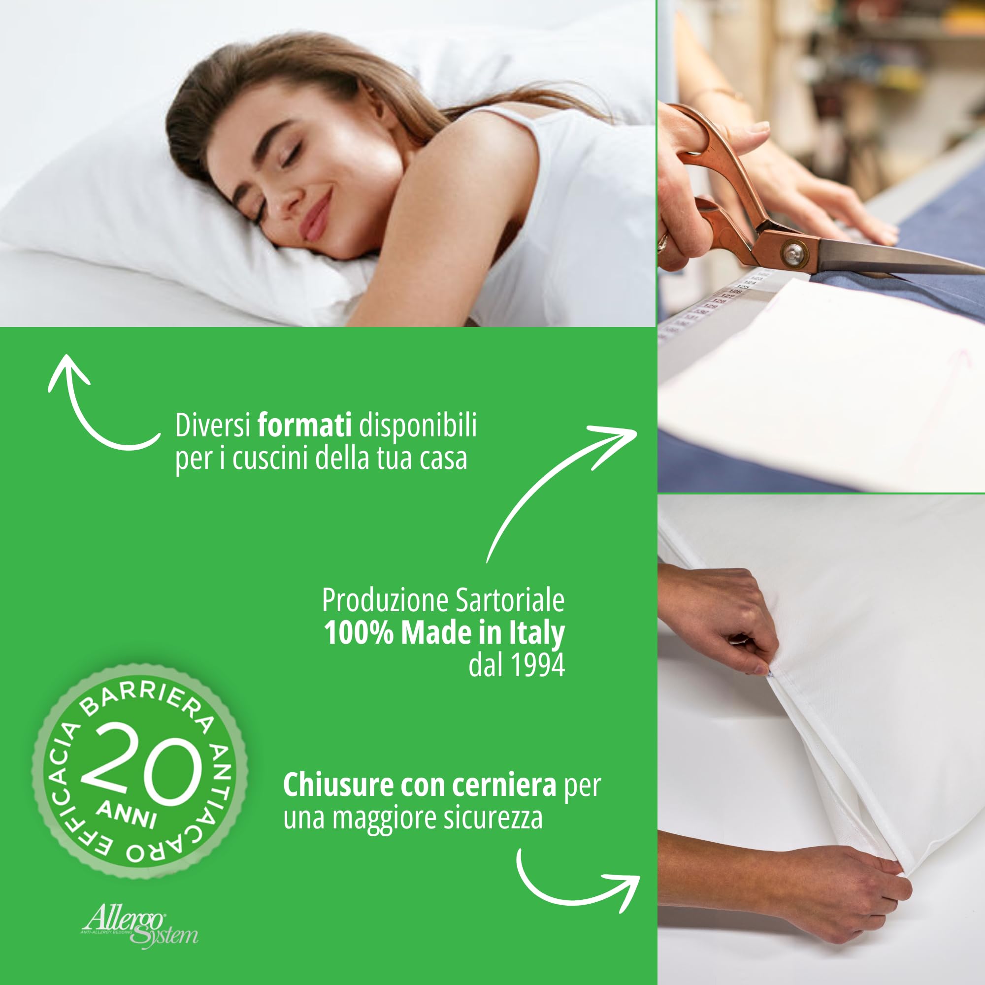 Allergosystem Copricuscino Antiacaro - Federa Cuscino Letto Cotone 50x80cm - Dispositivo Medico Antiacaro e Anallergico MADE IN ITALY - Linea Cotone (50x80cm)