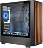 Mid Tower Gaming PC Case Dual Chamber Tempered Glass Side Panels - Walnut Wood Front - Includes 6 120mm ARGB PWM Fans - Meshify High Airflow 360mm RAD Support for ATXmATXITX Motherboard Black