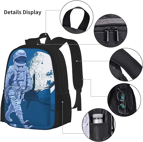 Vista 4 de 3 Piece Set Backpacks Astronauta Walks Moon Bag Travel Camping Work Bag Pencil Case Lunch Bag Combination for Men Women Boys Girls