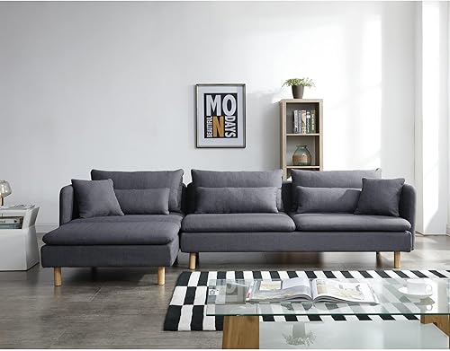 Miniatura 3 de DHHU Moderno sofá modular en forma de L convertible con cojines extraíbles tela gris 4 asientos