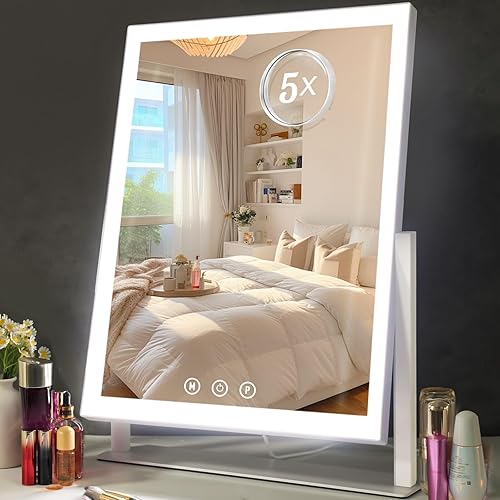 Lighted Makeup Mirror, Hollywood Vanity Mirror with 5X Magnification Mirror,