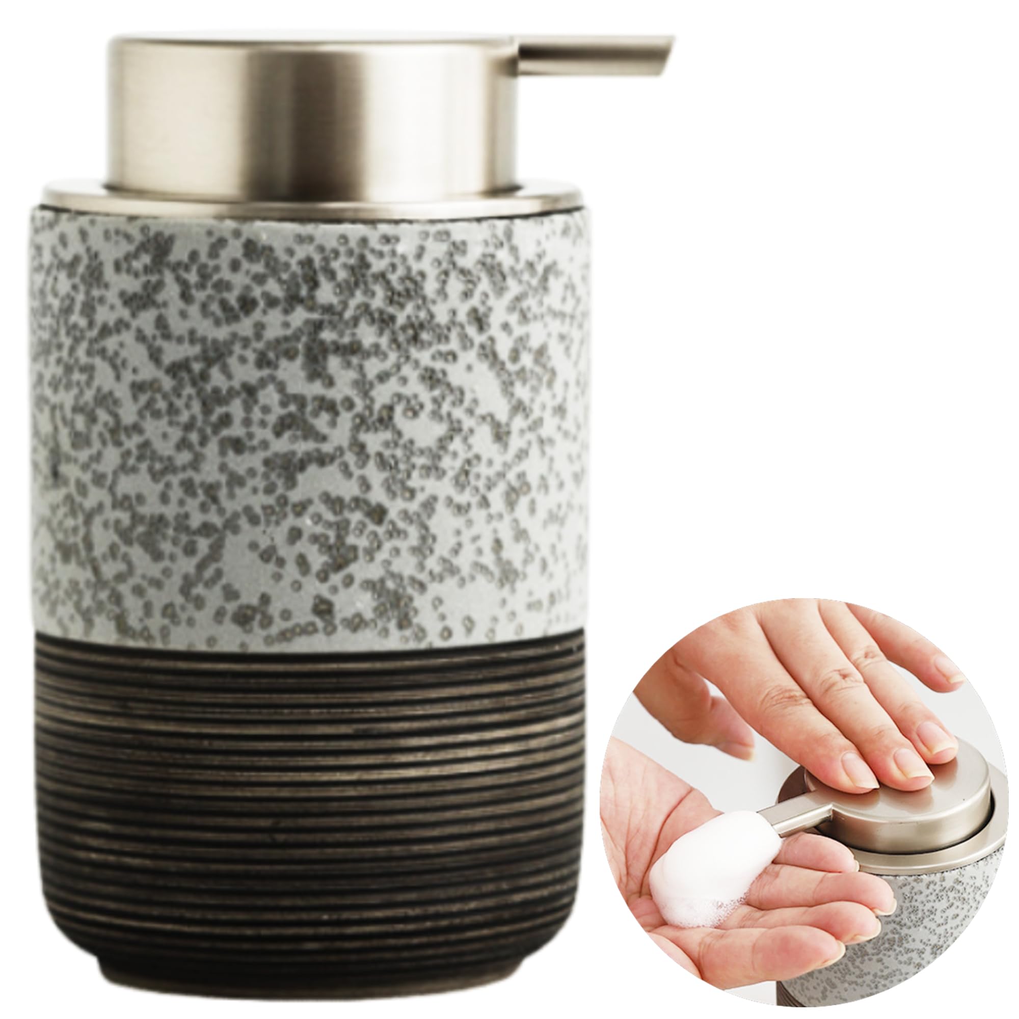 Hand Soap Dispenser, Ceramic Refillable Bottle, Japanese Style, Pump Type, for Kitchen and Bathroom, Gray