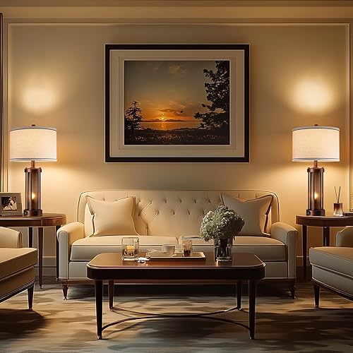 Miniatura 4 de Juego de 2 lámparas de mesa de granja para sala de estar, lámparas de noche rústicas con 2 puertos de carga USB, lámpara de mesita de noche para