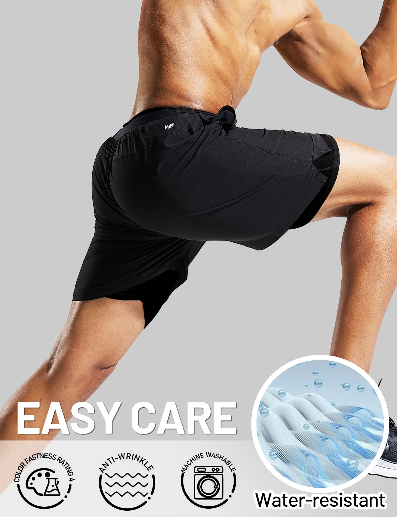 MIER Short de course 2 en 1 pour homme avec doublure de 12,7 cm, séchage rapide, short athlétique avec poches, léger, respirant