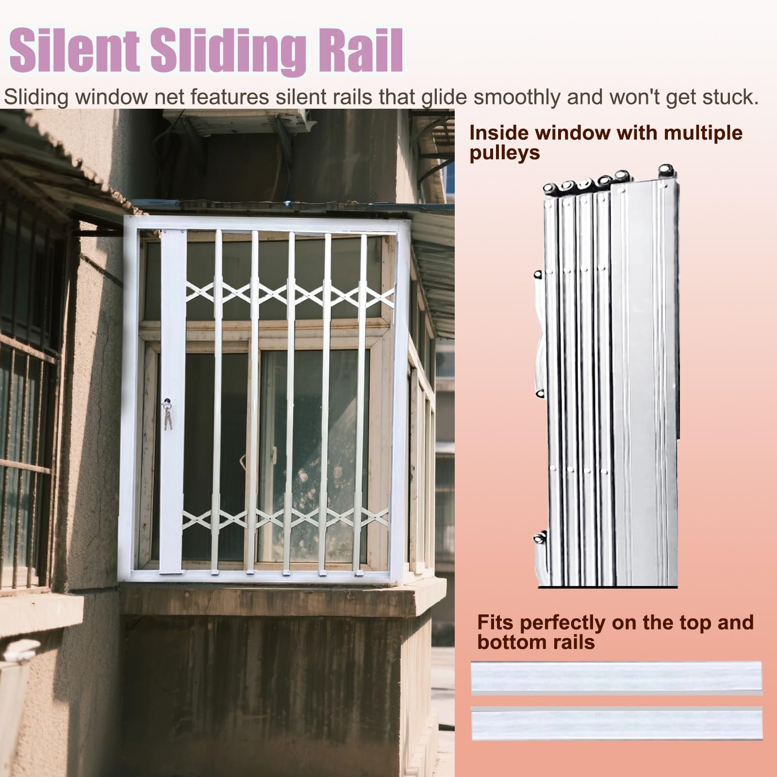 Barras de seguridad ajustables para ventana, parrilla de acordeón plegable para seguridad en el hogar, protección antirrobo extensible para 81 x 71 cm (ancho x alto)