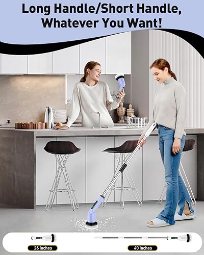 Miniatura 5 de Limpiador eléctrico giratorio para limpieza de baño, cepillo de limpieza inalámbrico con IPX7 impermeable y 2 velocidades, 3 cabezales de cepillo,