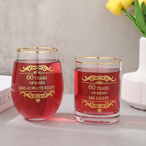 Miniatura 9 de Celebra tu décimo aniversario de boda o 10 años de estar juntos con estas copas de vino grabadas con 10 años de copa de whisky Mrs Always Right con