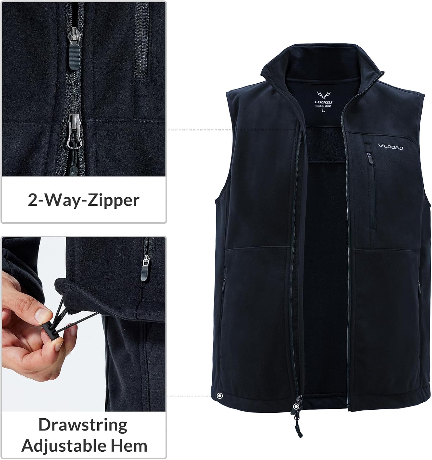 LOOGU Mens Camo Hunting Vest Fleece Lined Water Resistant Outdoor Fishing Outwear - Image 7