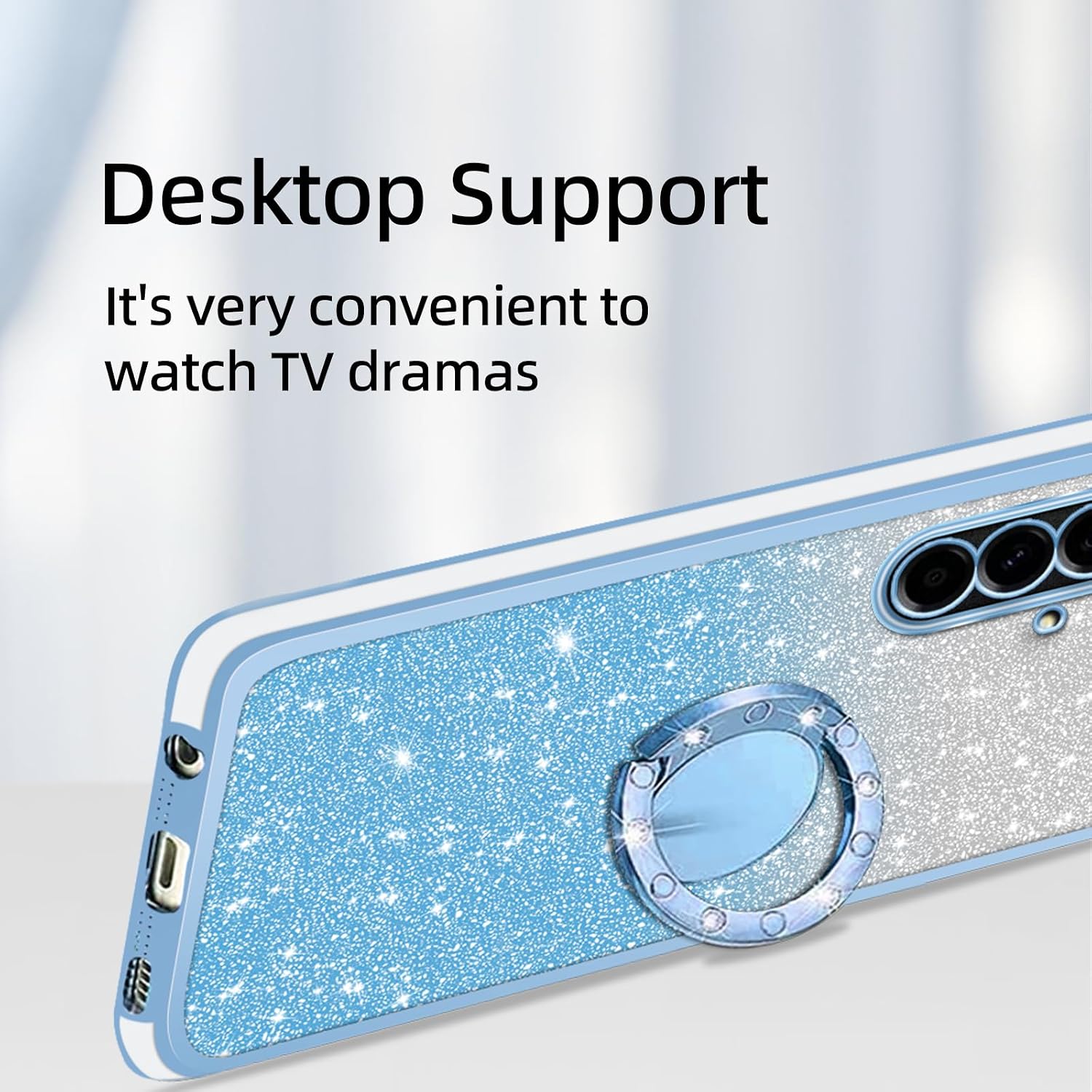 Phone Case for Samsung Galaxy A57 Cute Sparkle Bling Sparkly Slim Clear TPU Shiny Glitter Case with Kickstand & Strap,Women Shockproof Protective Cover for A57 5G,Sky Blue image 5