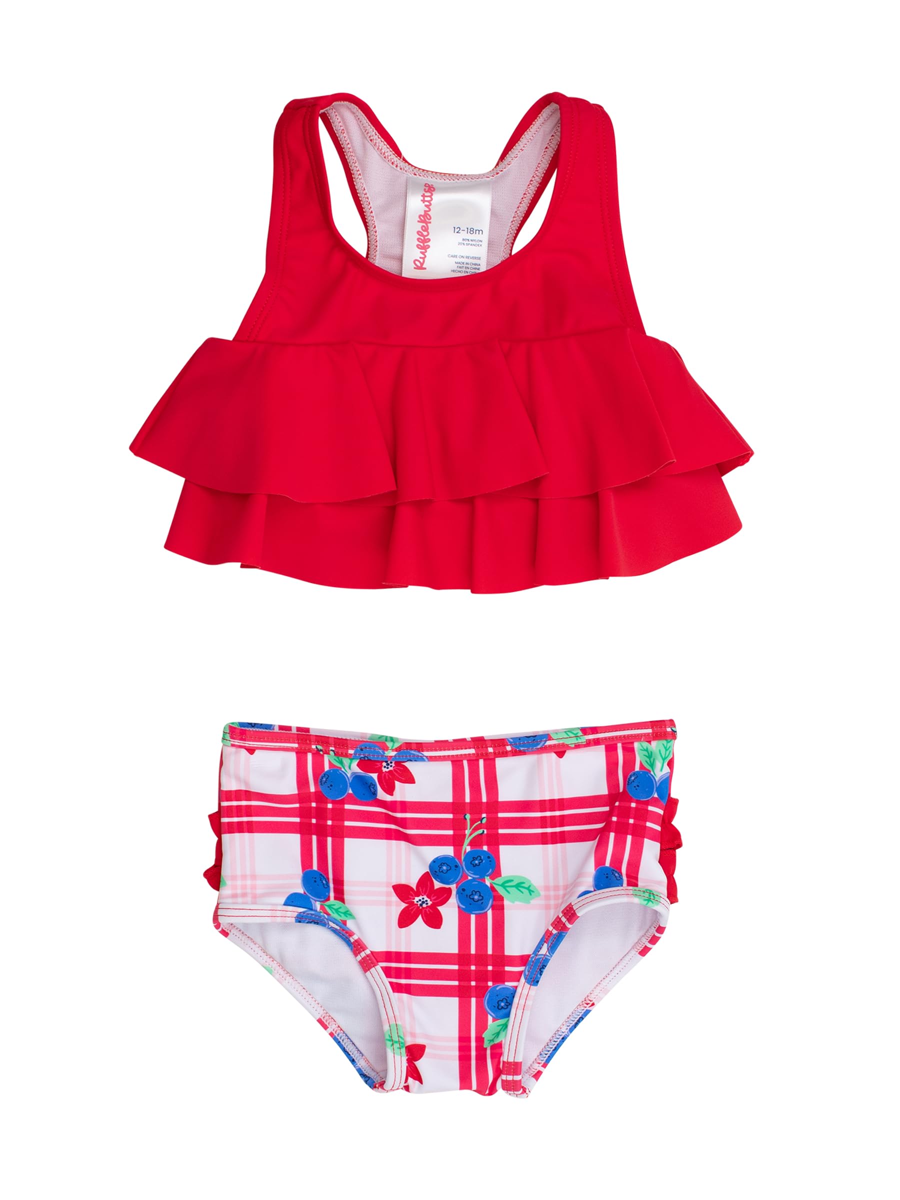 RuffleButts Girls UPF50+ Sun Protection Flounce Bikini Two Piece Swimsuit