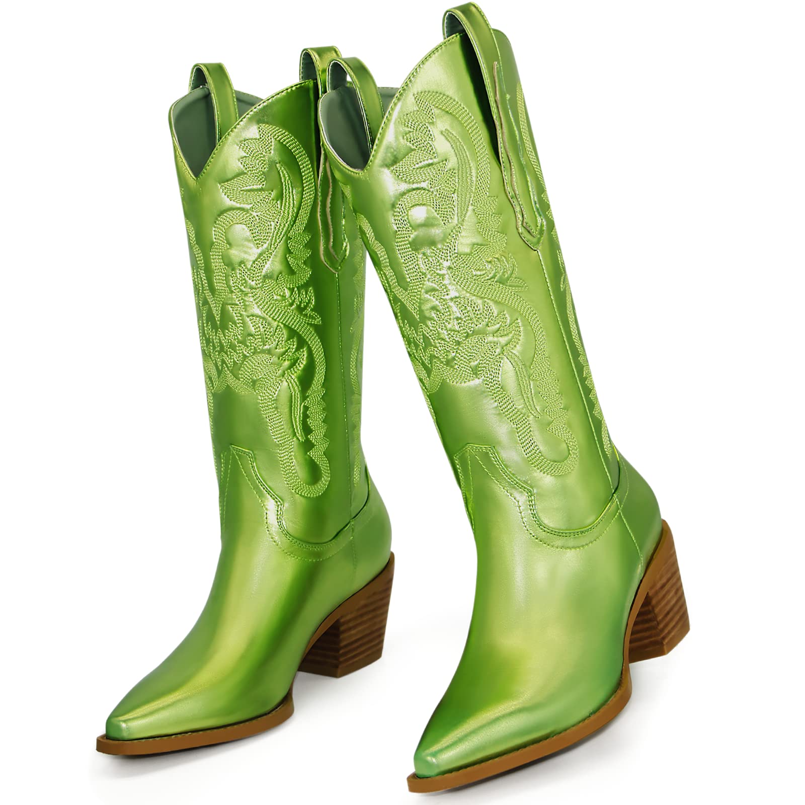 Mucccute Womens Cowgirl Boots Metallic Cowboy Boots Chunky Block