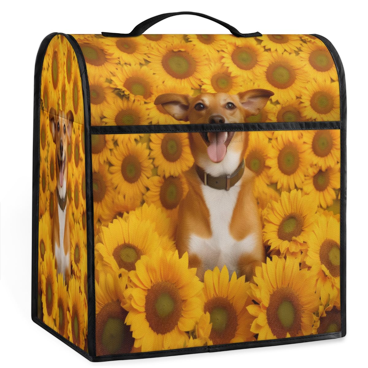 Coffee Maker Cover Cute Dog Sunflower Kitchen Appliance Covers Small Appliance Covers Blender Cover Juicer Cover Dust Covers for Kitchen Appliances with Top Handle and Pockets,Washable,B61