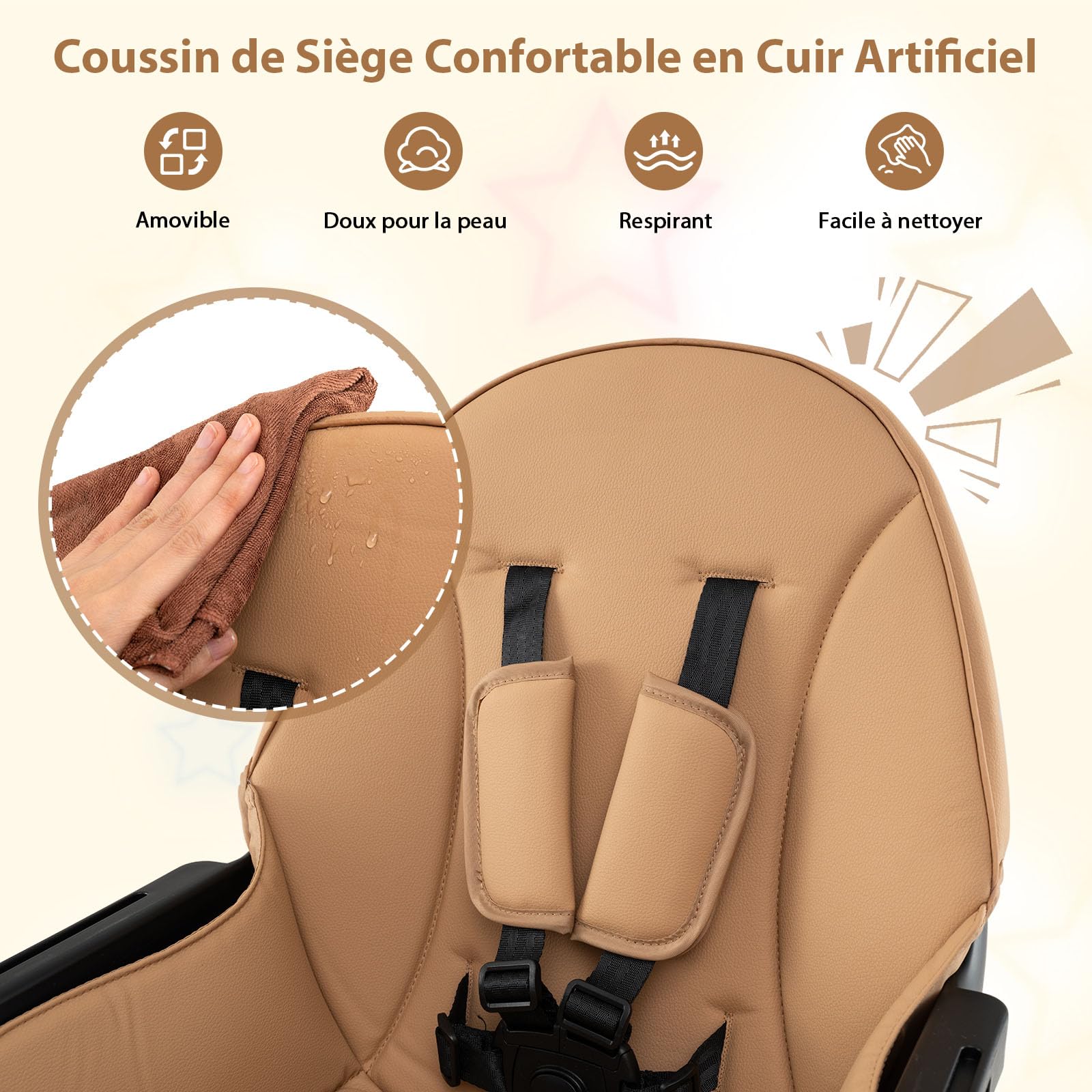 COSTWAY 6 en 1 Chaise Haute Bébé Evolutive, Table en Blocs Convertible, Harnais à 5 Points, Plateau Réglable Amovible, Chaise Haute Bebe en Bois, pour 6-36 Mois, Charge 15 kg, Café