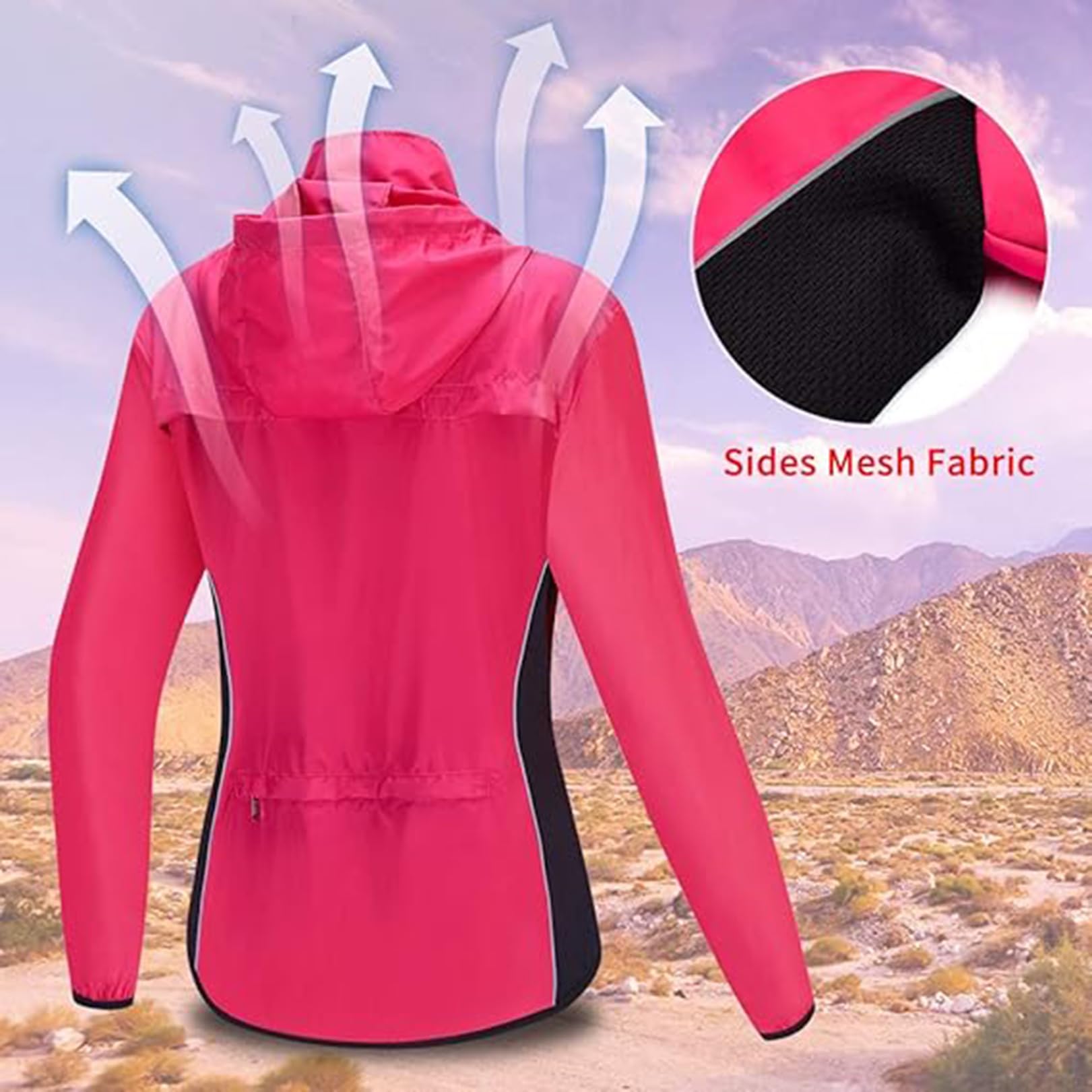 Giacca da Ciclismo Donna,Impermeabile Leggera,Traspirante,Antipioggia,da Donna,Maglia Riflettente ad Alta visibilità,Maniche Lunghe, Cappotto Antivento,Equitazione,Corsa,Pink-S