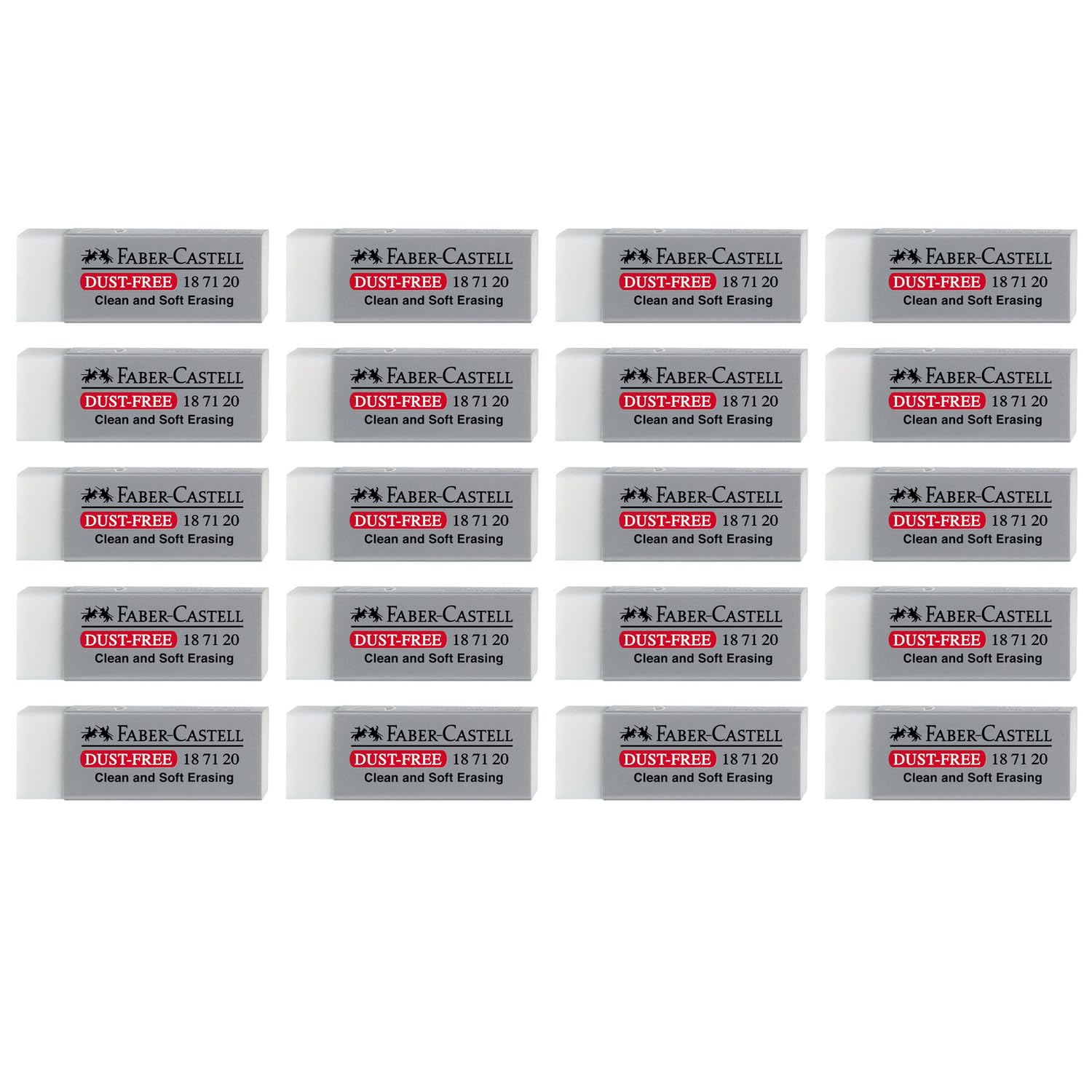 FABER-CASTELL - Gommes Dust-Free, 20 pièces pour l'école et le bureau | Effacement propre et sans traces des traces de crayon à papier et de crayons de couleur