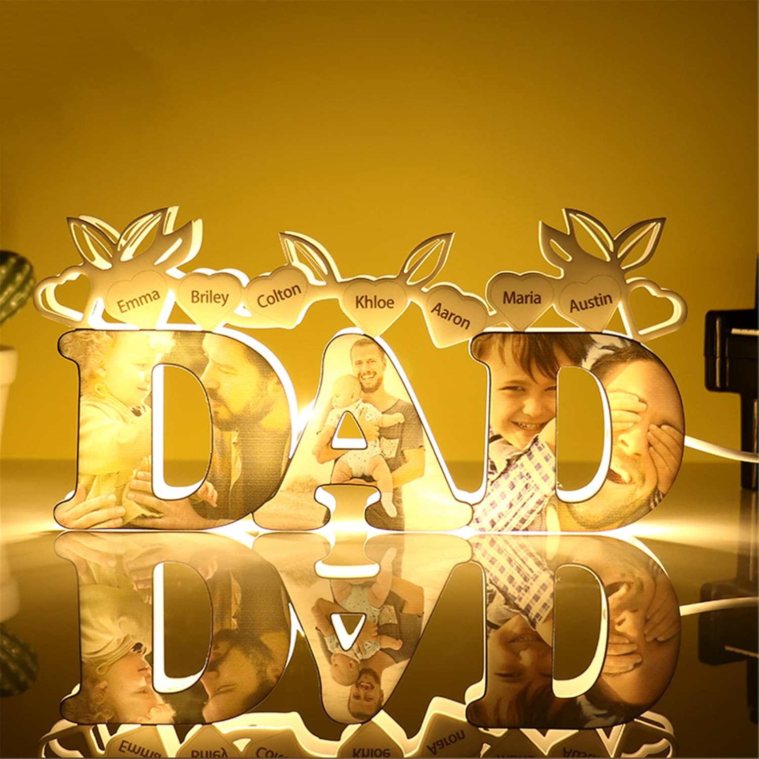 Personalized Dad Name Lamp Custom Photo Night Light Gift for Dad from Daughter Son Acrylic Name Light with 1-10 Kid Name Personalized Gifts for Dad Gifts for Men Gift Photo Gift (DAD Name Lamp)