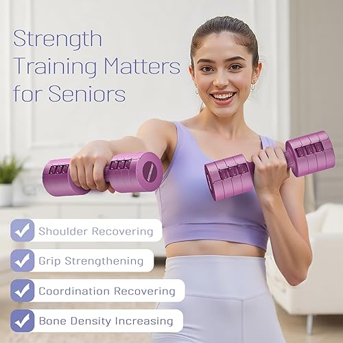 Miniatura 2 de EAST MOUNT Juego de 2 mancuernas ajustables de 5 libras, peso libre total de 10 libras, peso libre 6 en 1, pesas de mano para mujer, para el hogar,