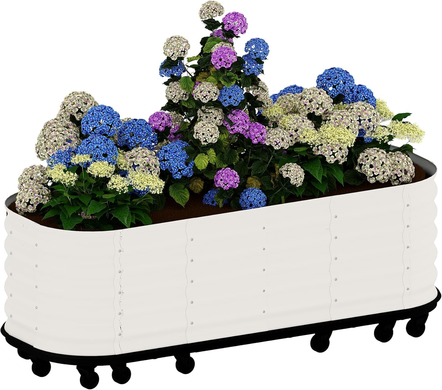 Self-Watering Wheeled Metal Garden Bed with Built-in Water Storage, Mobile Raised Planter Box with Lockable Wheels, Indoor/Outdoor Rolling Grow Station for Veggies