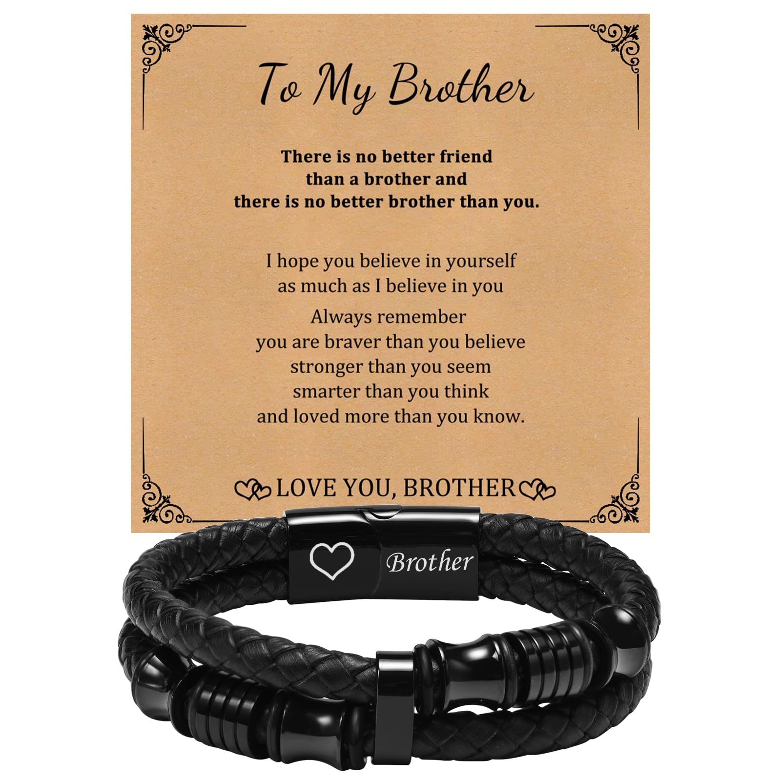 FLHEARTLeather Bracelets Mens Gifts Jewellery - to My Son Dad Bracelet Handsome Premium Leather Black Stainless Steel Magnetic Clasp Cuff Bangle for Father's Day Graduation for Daddy Papa Son