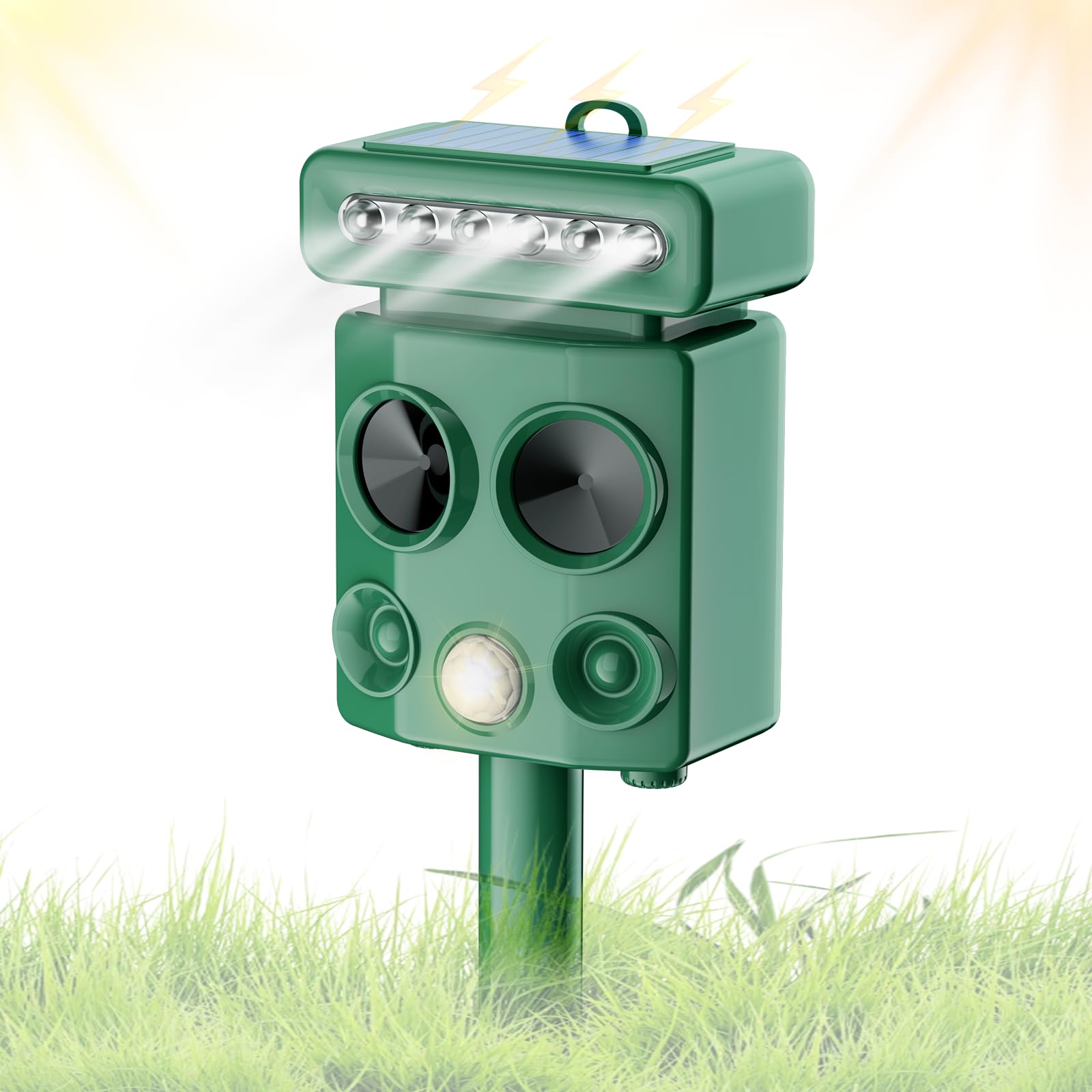 Ultrasonic Cat Repellent, Solar Animal Repellent, 4 Modes Fox Repellent with PIR Motion Sensor, IP54 Waterproof, Effective for Cat, Dog, Rodent, Fox, Bird Etc (Lime Green)