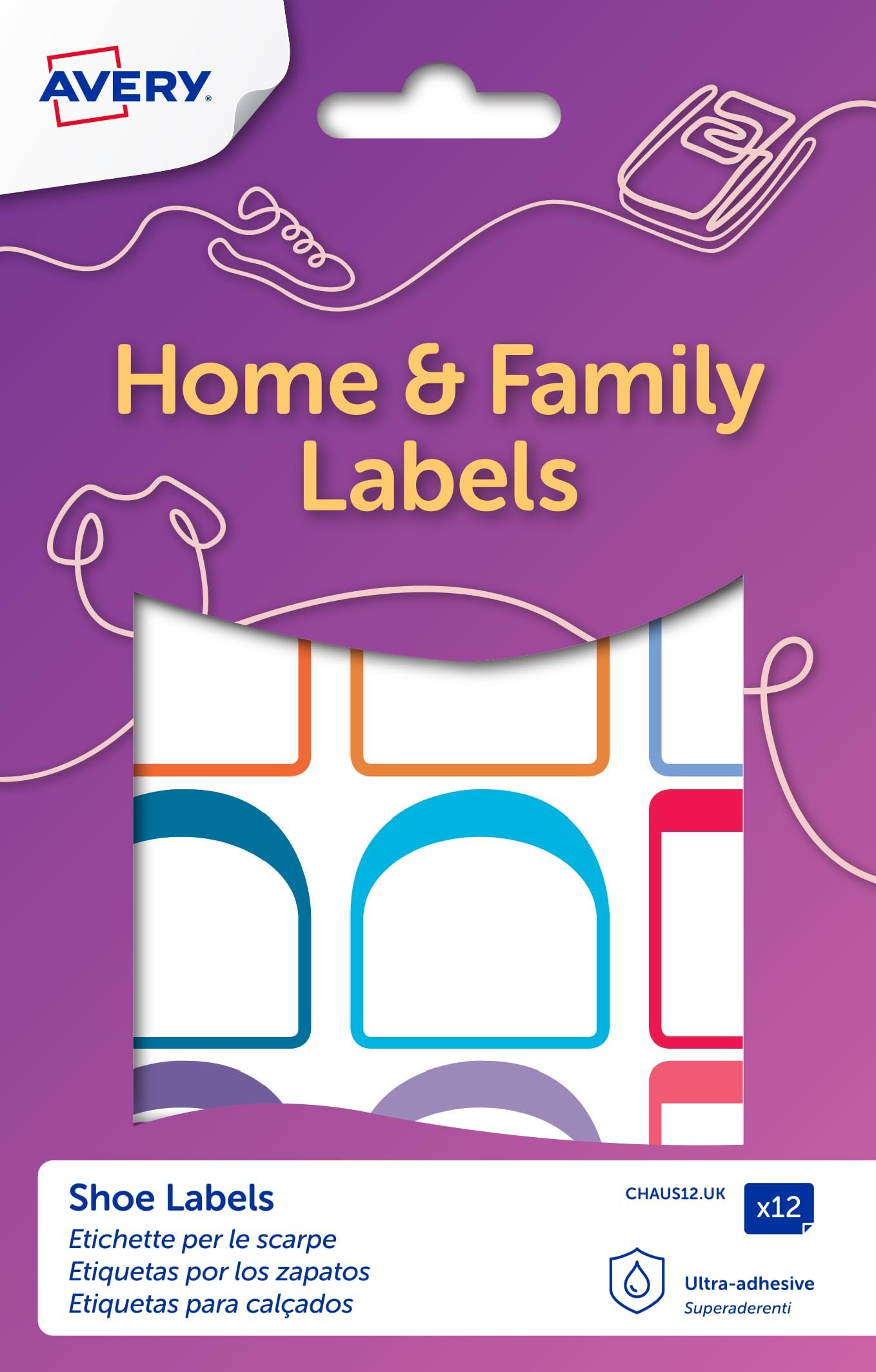 Avery Shoes Labels, name labels, stick on school labels, 24 labels per pack (2 Sizes in the pack: 30x30 mm, 15x30 mm), White with Bold Coloured Edges