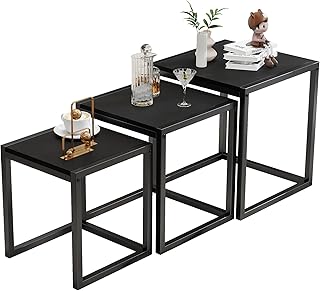 VERFARM Nesting Table Set of 3 Side Table, Modern Minimalist Coffee Table, Stackable Tables with Metal Wood Stacking Side ...