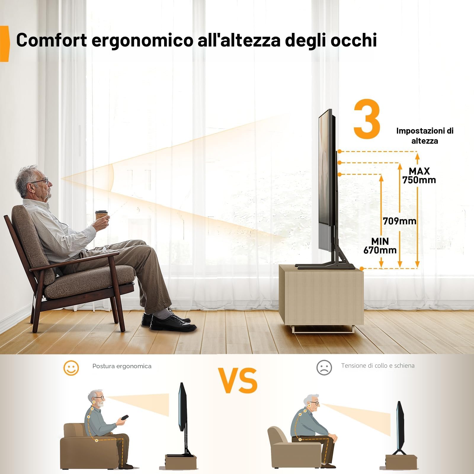 Perlegear Supporto TV da Tavolo Universale 22-70 Pollici VESA 800x600 mm 50 kg