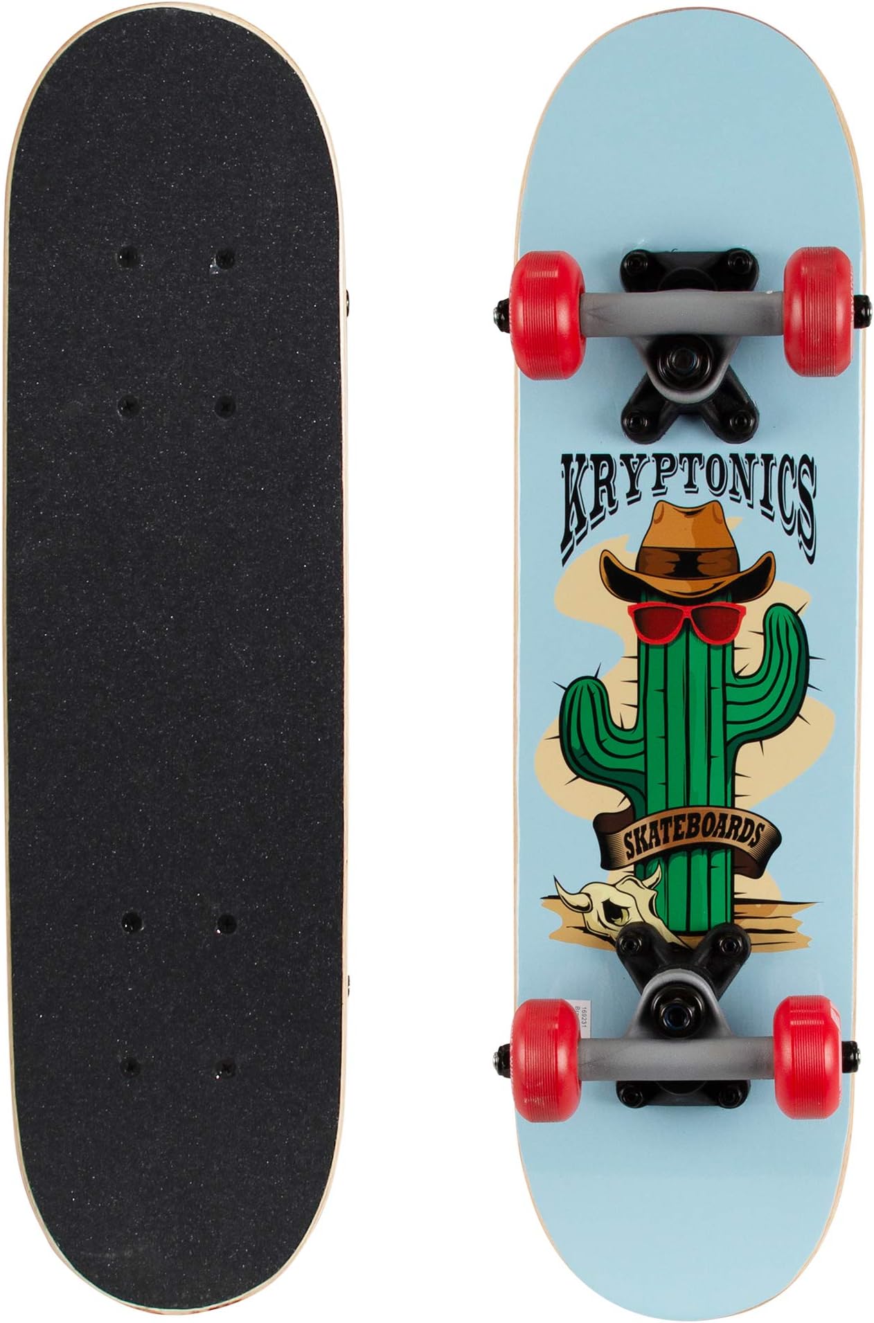 KryptonicsLocker Board Complete Skateboard 22" Cactus – 7-Ply Canadian Maple Deck, Concave Design for Control, Wheels & ABEC 7 Bearings, Levels
