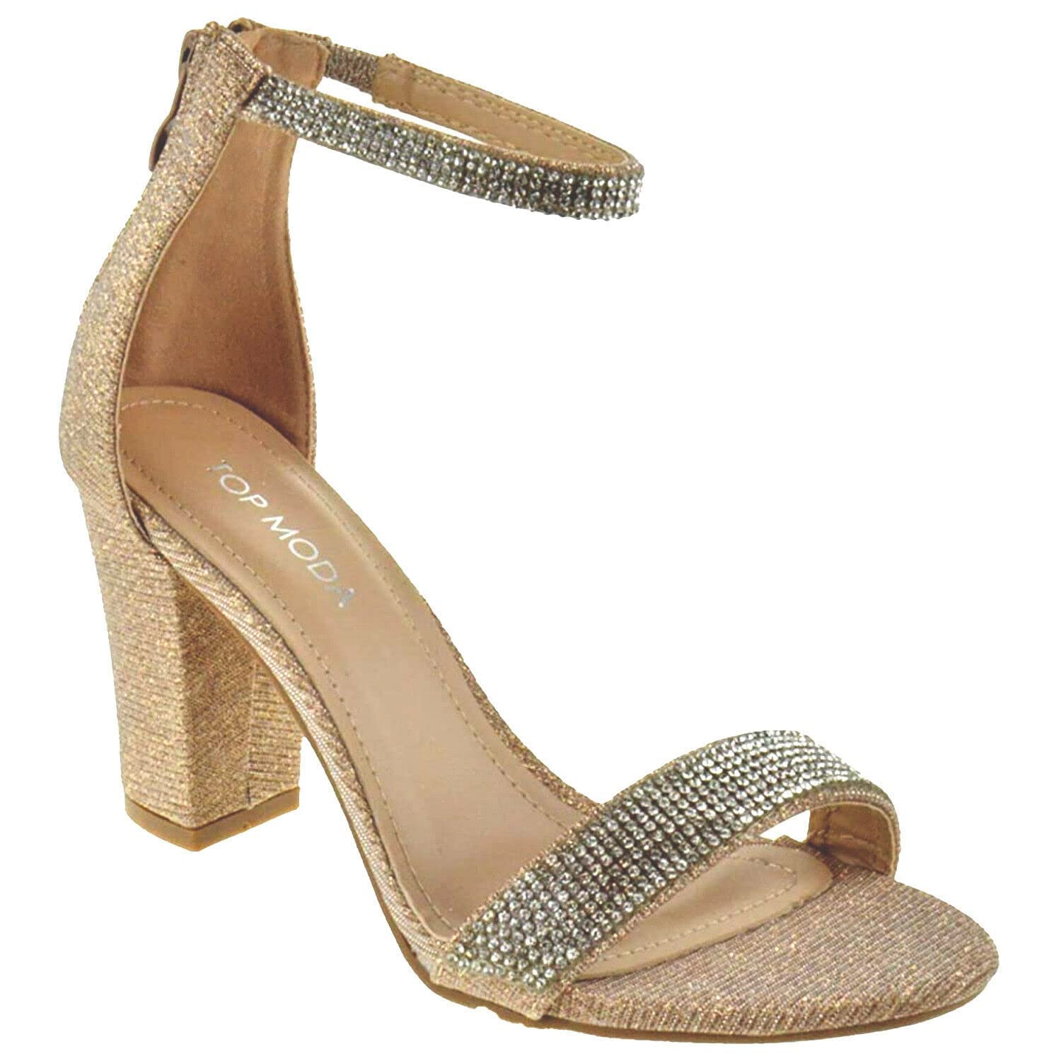 TOP Moda Gallery-45 Ankle Strap Dressy High Heel Sandal, Non-slip Sole, For Wedding, Party, Prom, Evening Wear, or Any Occasion, Sleek Style Block