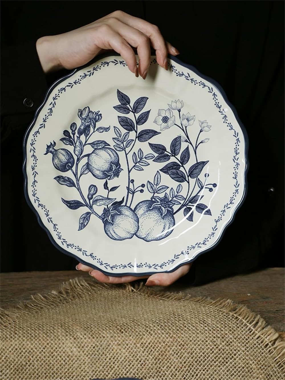 Ceramiczna miska, stek talerz obiadowy kreatywny niebieski kwiat gałęzie liście wzór warzyw miska zestaw talerzy zastawa stołowa prezent prezent ceramika zestaw obiadowy naczynia 4-częściowe zestawy