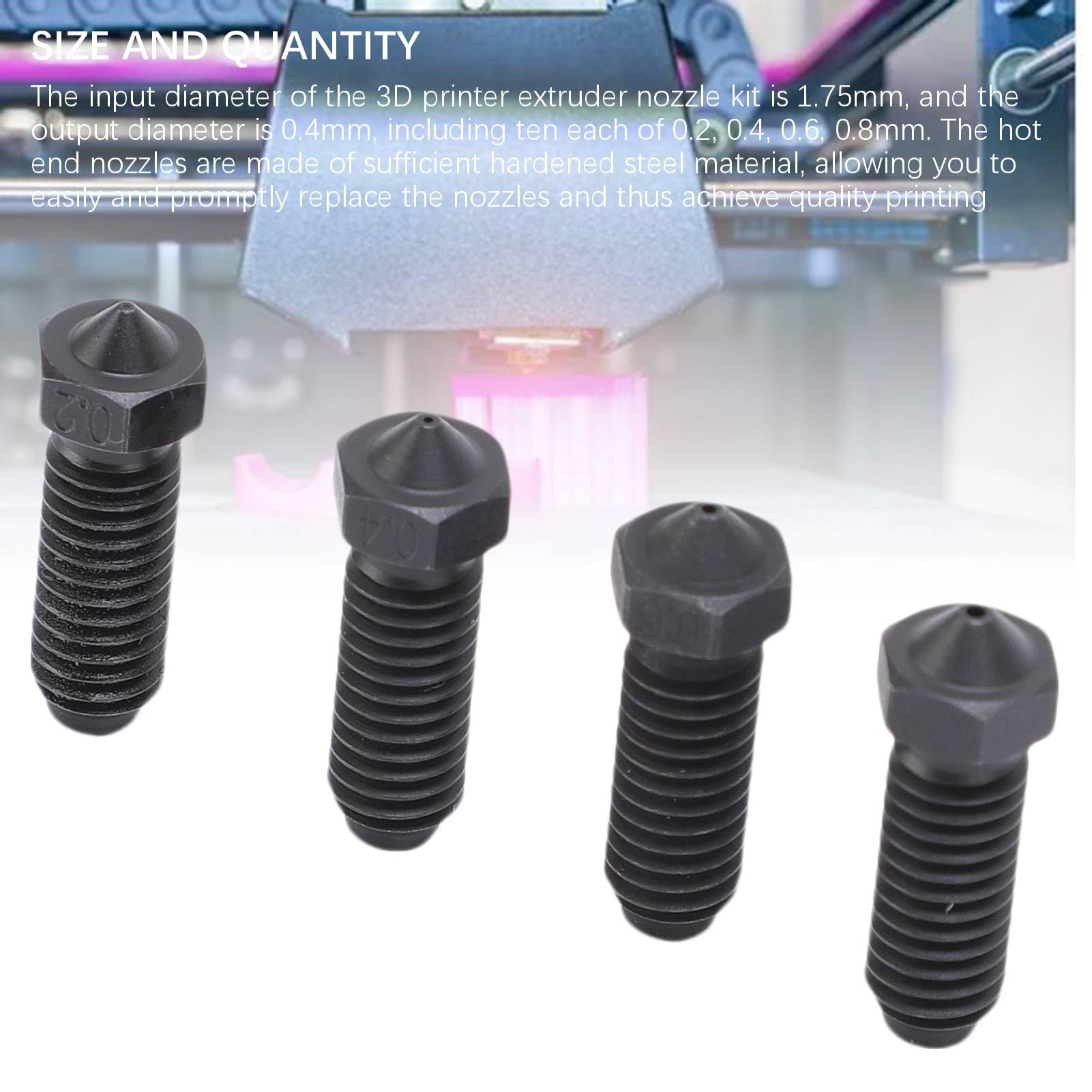 3D-Drucker-Düsen aus gehärtetem Stahl, Kamm-Set mit 0,2, 0,4, 0,6, 0,8 mm Düsen, passend für S1, Combo, ACE Pro, PLA, PETG, TPU, ABS, ASA, 320 ℃ Düsentemperatur