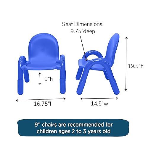 Miniatura 2 de Silla infantil de 9" de Childrens Factory Baseline, azul real, paquete de 4, solución de asiento ergonómico apilable para aulas y escuelas en casa