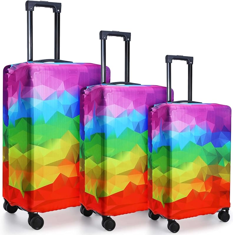 Sweetude 3 Pcs Luggage Cover Set - Travel Suitcase Cover Baggage Protector, Fits 18-28 Inch Luggage, 3 Sizes (Geometric Style)