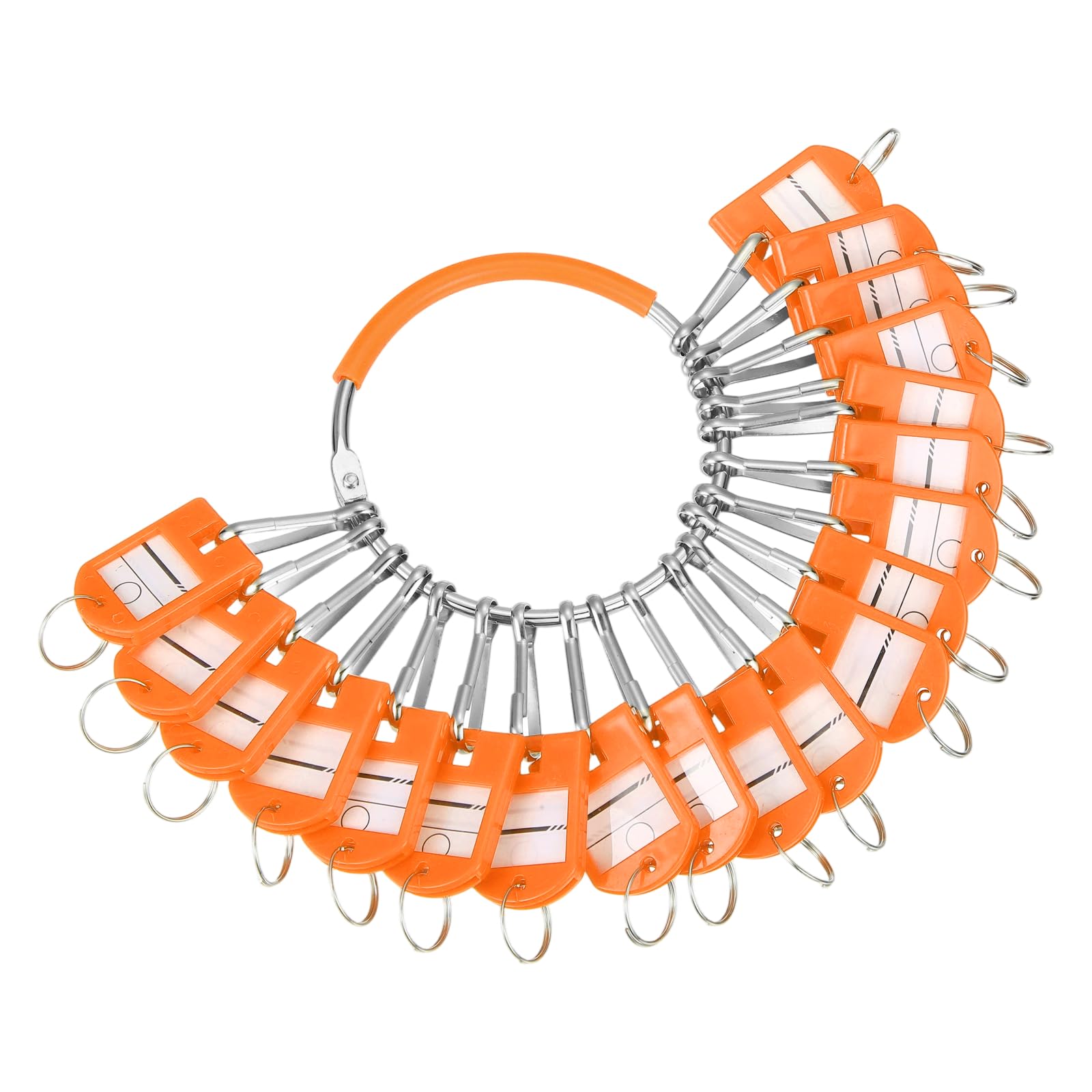 PATIKIL 20Pcs Key Tags with Labels, Portable Key Organizer Metal Ring with 20Pcs Individual Spring Hooks Keychain Tags Identifiers Holder and Plastic Handle for Hotel Office, Orange