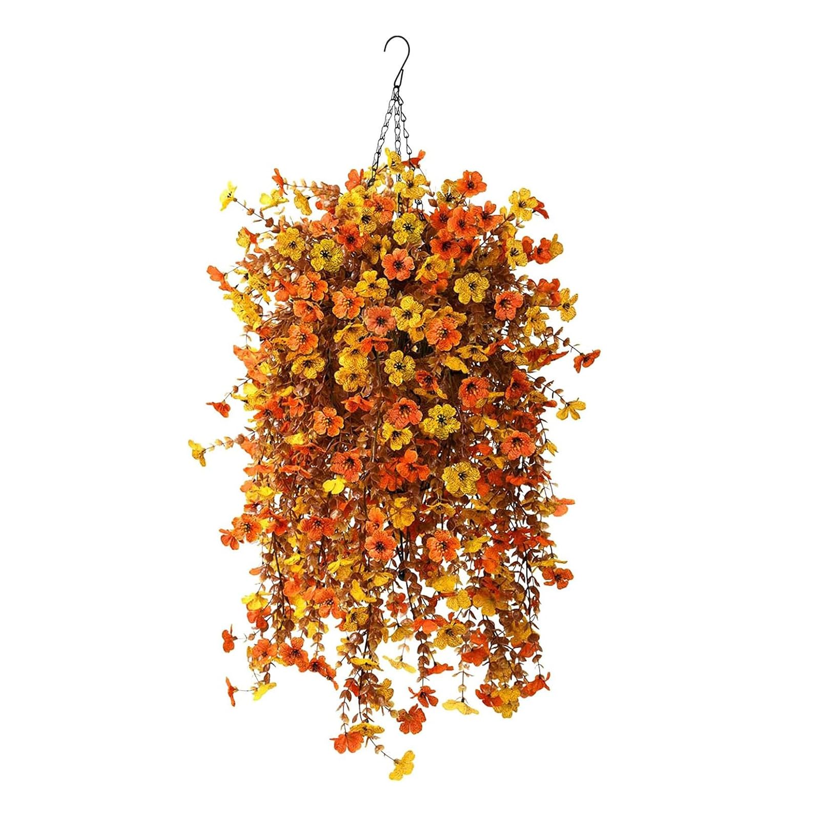 Kouamor C 70Cm Autumn Hanging Basket, Artificial Hanging Baskets, Autumn Hanging Flowers Artificial, Realisti & Widely Uses Artificial Flower For Outdoor Fall Home Garden Patio (C)