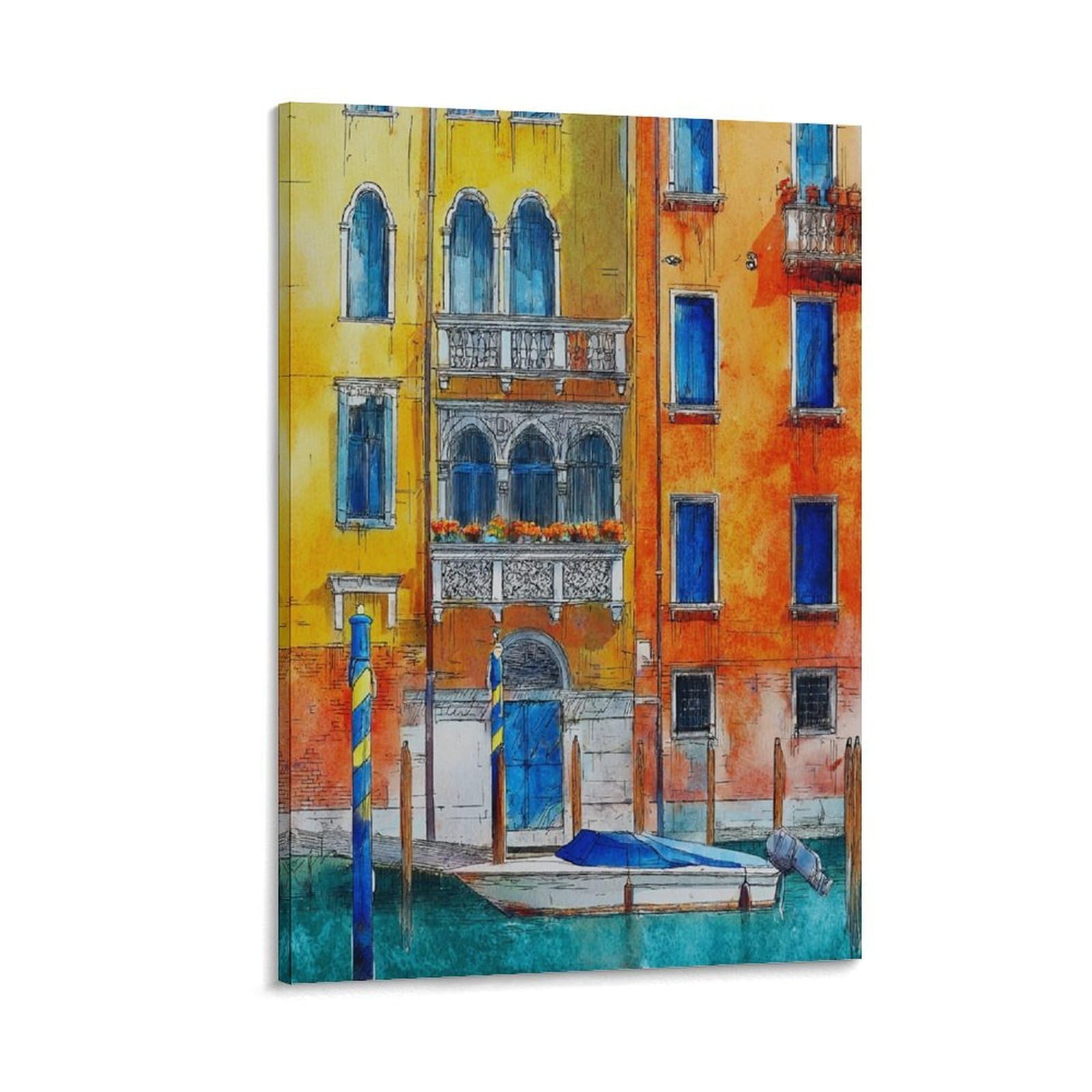 Lcynnh Frame-Style Venice 08X12inch(20X30cm) Vintage Travel Poster Watercolor Canvas Art