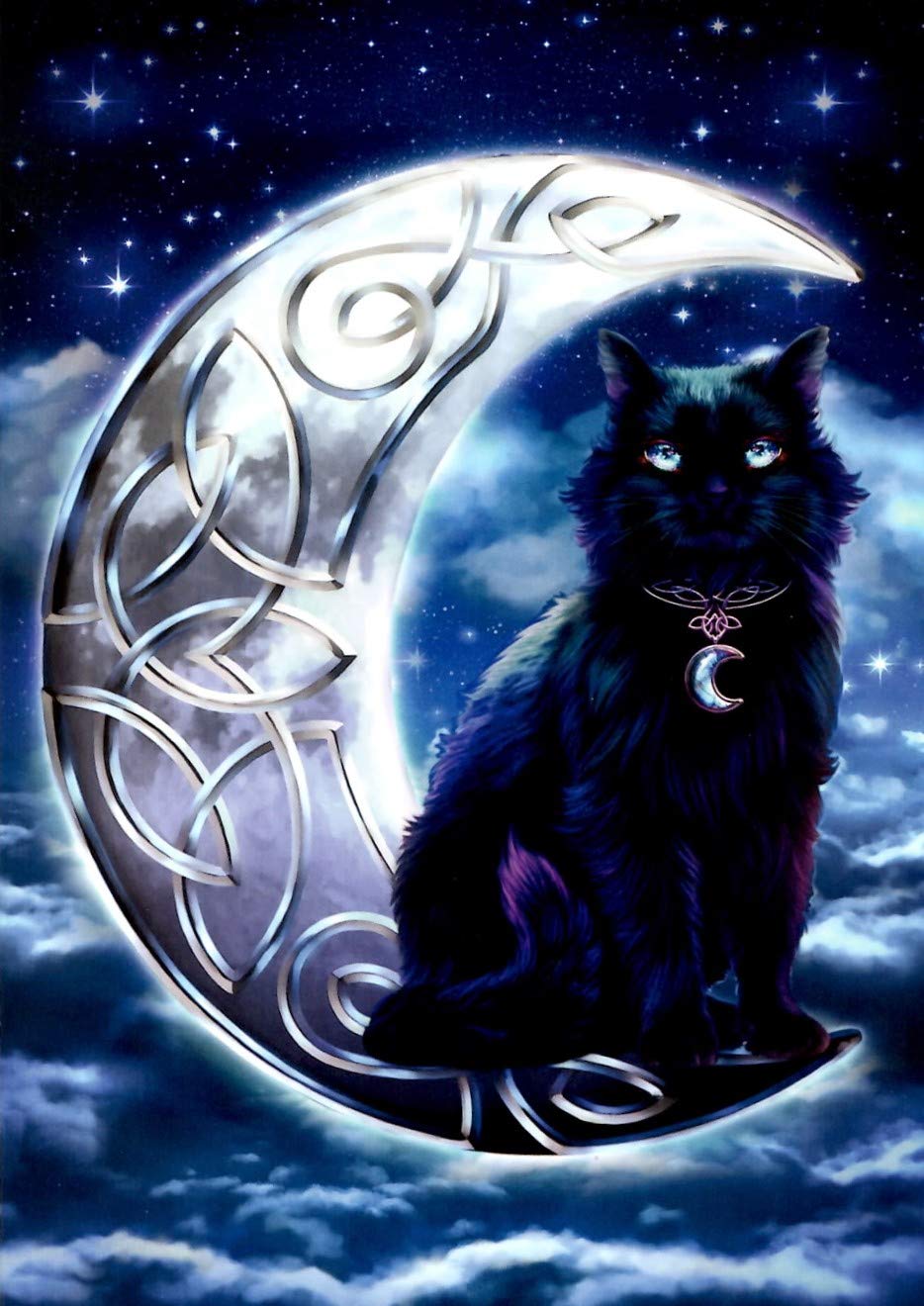 Brigid Ashwood Celtic Black Cat on The Moon Greeting Card