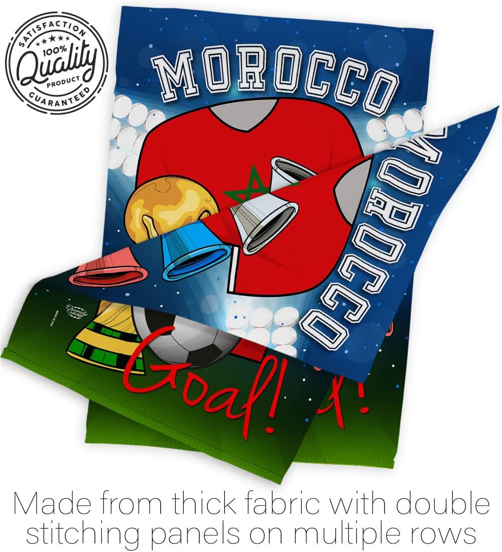 World Cup Morocco Soccer House Flag Sports Game Goal Ball Football Entertainment Activity Physical Decoration Banner Small Garden Yard Gift Double-Sided, 28" x 40", Made in USA