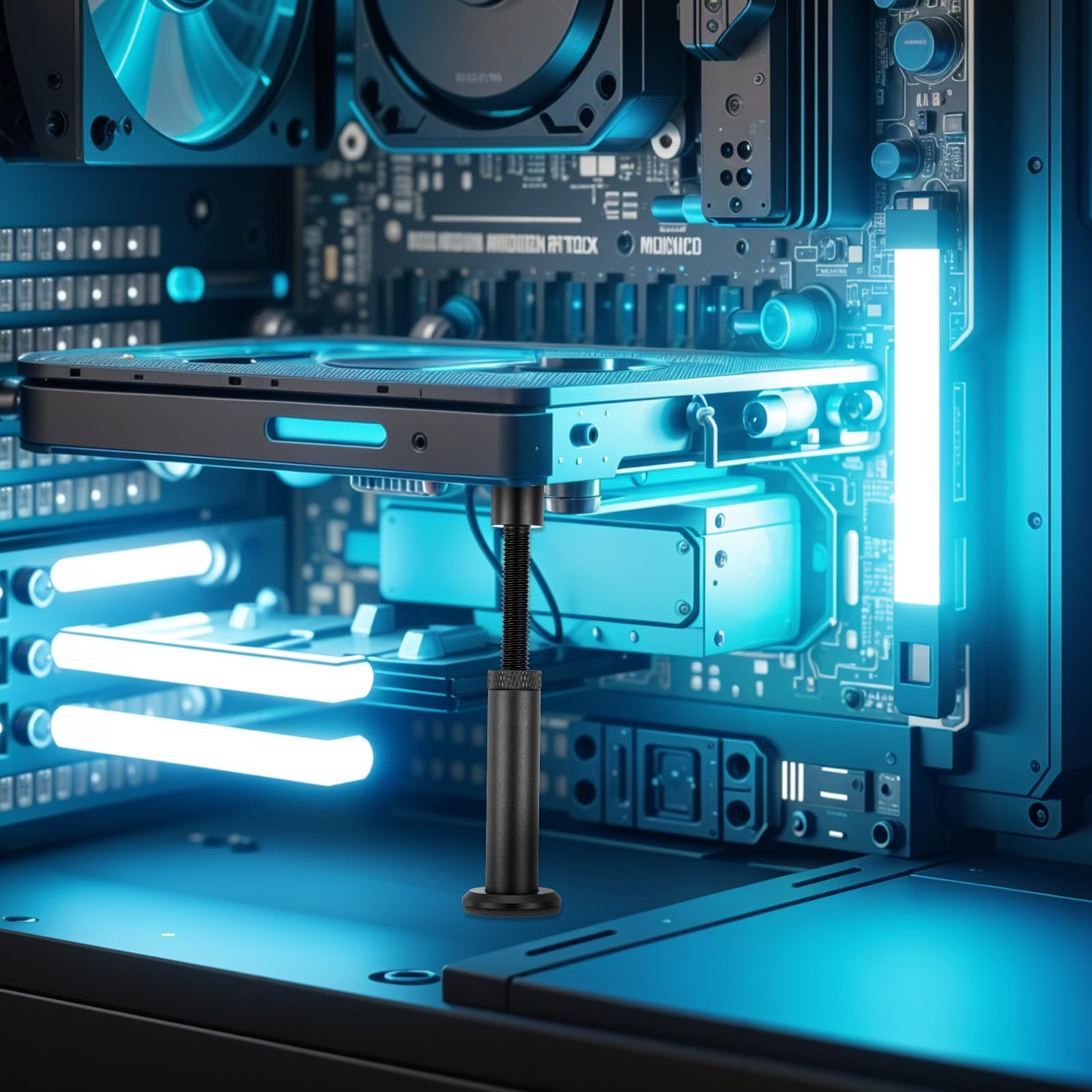 Prasacco GPU-standaard – Aluminiumlegering, Wit – Hoogte Verstelbaar 72-125 Mm – Magnetische Voet Met Antislip – Voorkomt Doorhangen Van Grafische Kaarten – Voor ITX, MATX, ATX