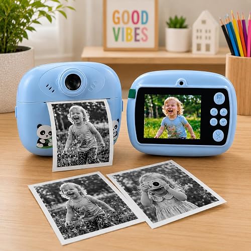 Kids Instant Print Camera, 1080P HD Digital Video Camera with Built-in Thermal Printer, Fun Photo Camera for Boys & Girls (Blue)
