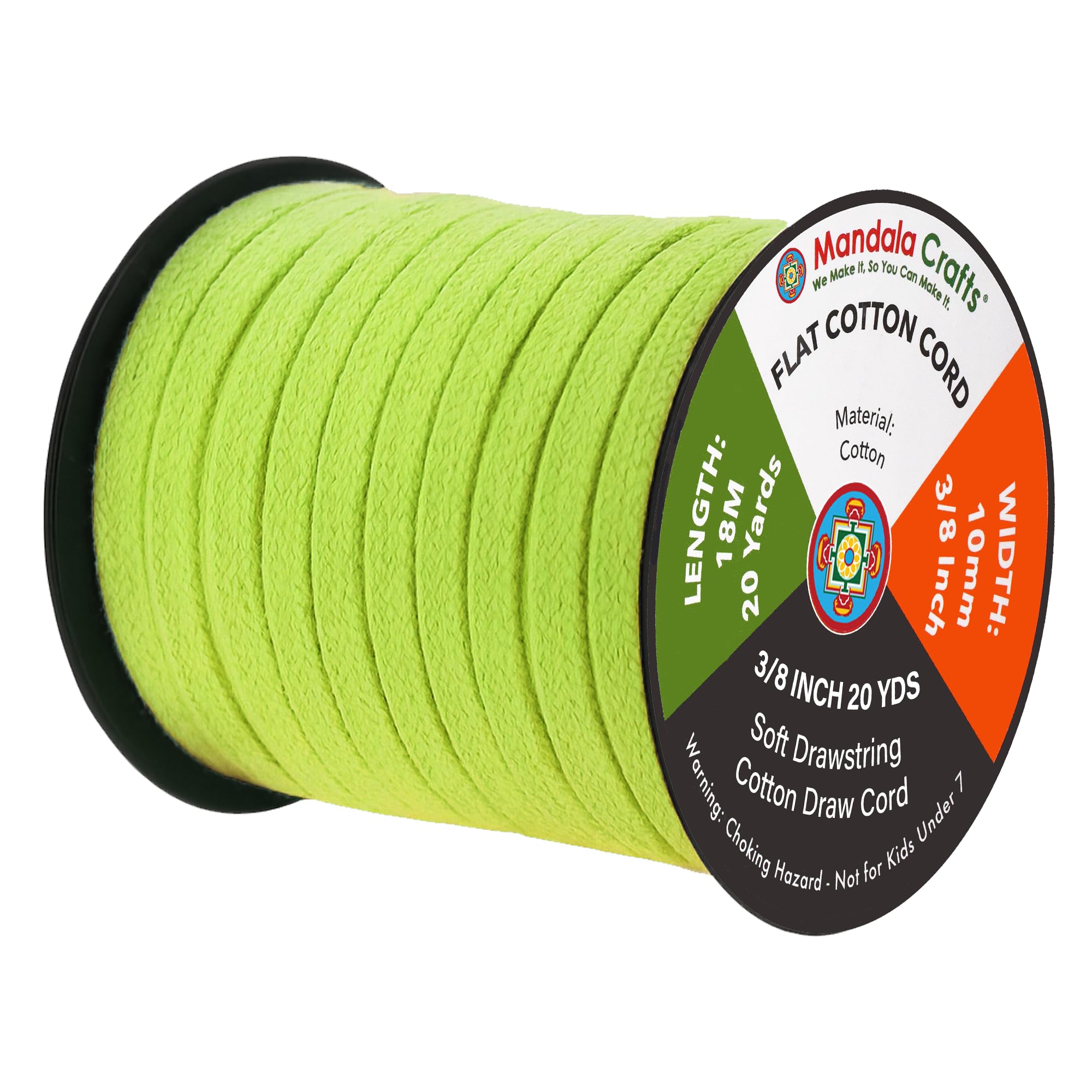 Mandala Crafts Lime Green Flat Drawstring Cord Drawstring Replacement, 3/8 Inch 20 YDs Lime Green Soft Drawstring Cotton Draw Cord Hoodie Sweatpants