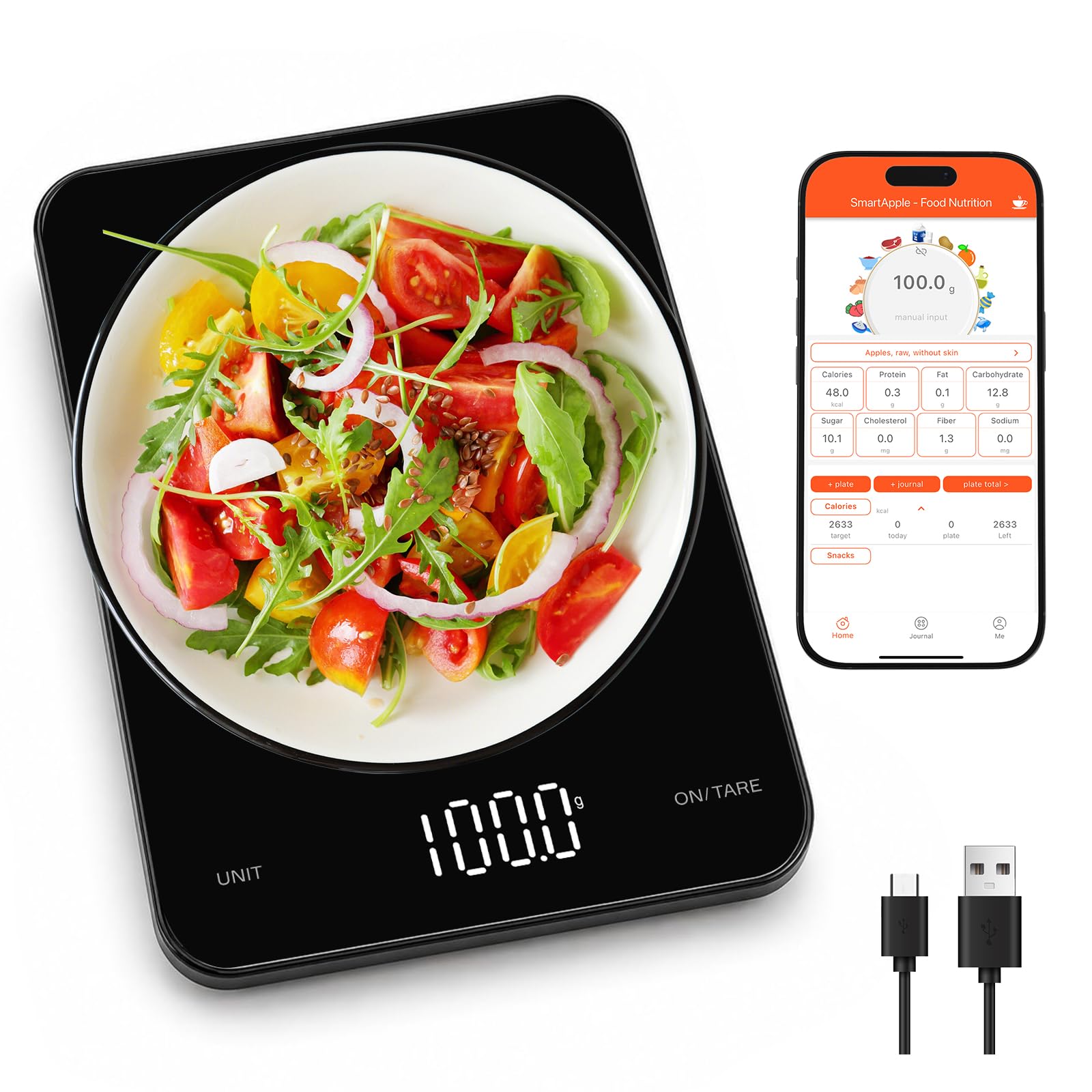 KOK Báscula digital de cocina con pantalla LED, color negro